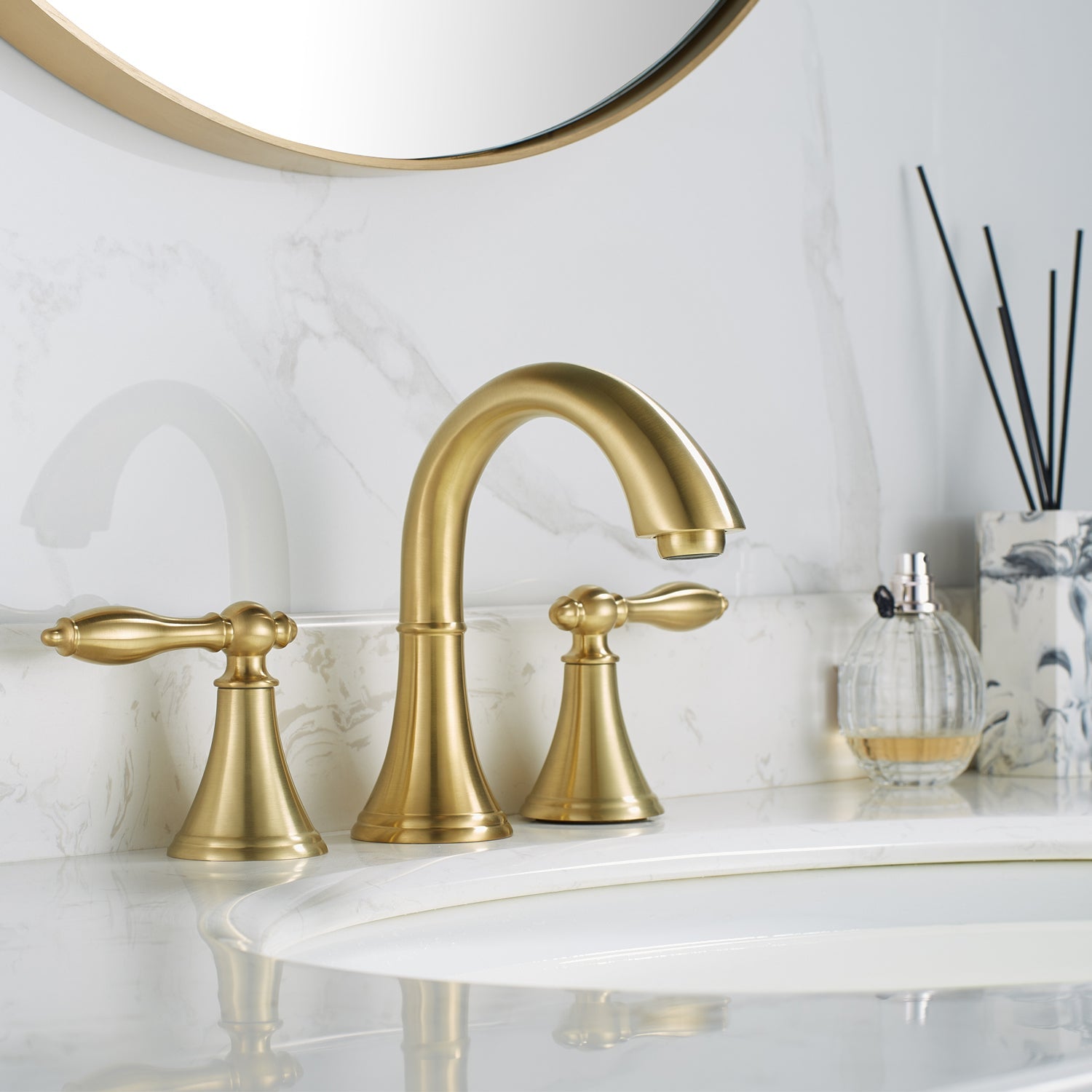 Vinnova Design Florence Two Handle 8" Widespread Bathroom Faucet in Brushed Gold Finish - New Star Living