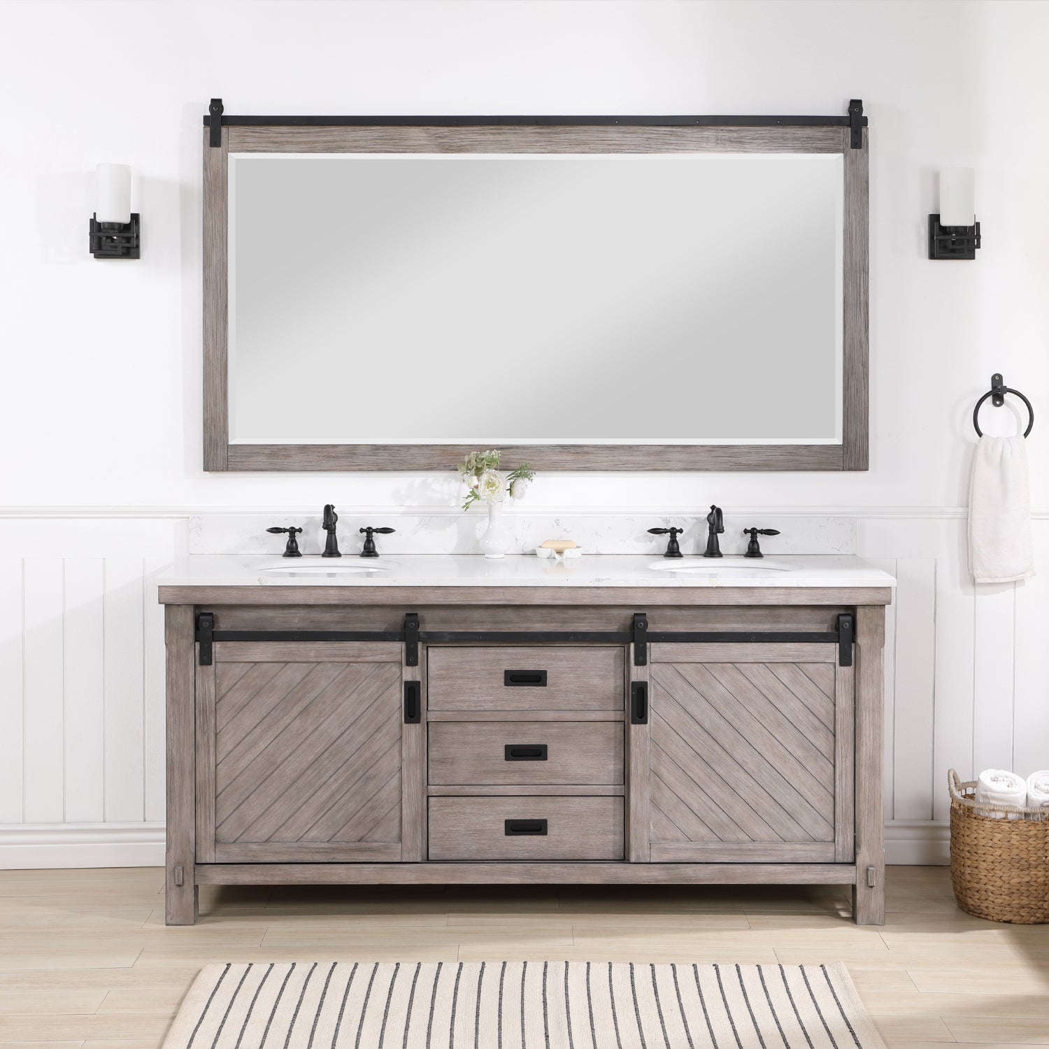 Vinnova Design Cortes 72" Double Sink Bath Vanity in Classical Grey with White Composite Countertop - New Star Living