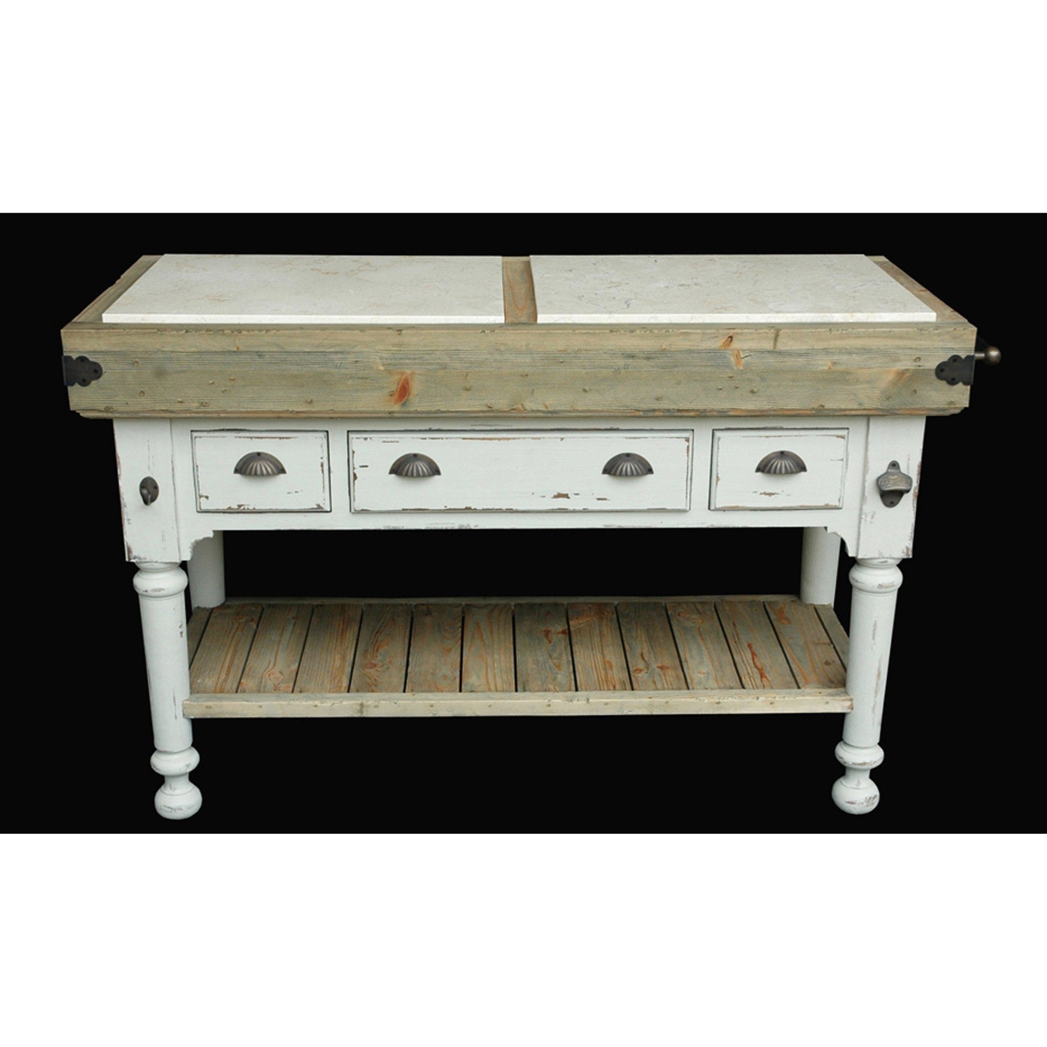 AFD Home Marble Top 3 Drawer Kitchen Island In Chaulk White - New Star Living