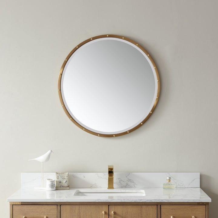 Vinnova Cuneo 28" Circle Bathroom/Vanity Brushed Gold framed Wall Mirror - 820028-CMIR-GD - New Star Living