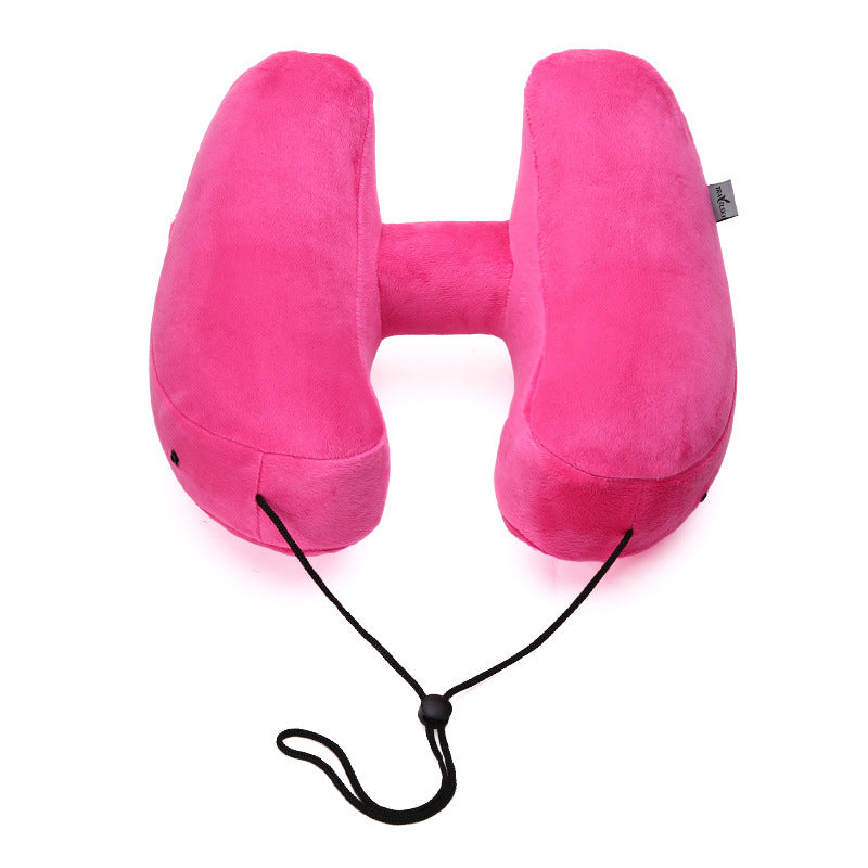 Hooded Travel Pillow H Shaped Inflatable Neck Pillow Folding Lightweight Nap Car Seat Office Airplane Sleeping Cushion Pillows - New Star Living