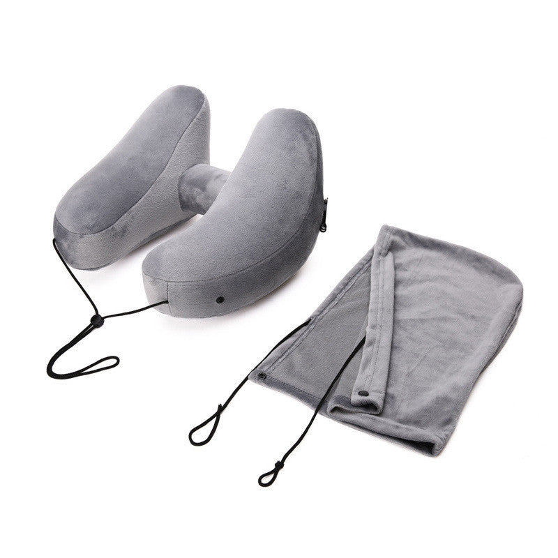 Hooded Travel Pillow H Shaped Inflatable Neck Pillow Folding Lightweight Nap Car Seat Office Airplane Sleeping Cushion Pillows - New Star Living