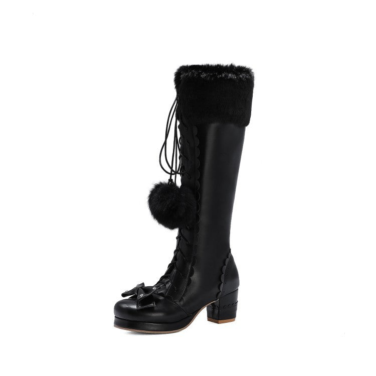 Lace-up Bow Women's Chunky Heel Boots - New Star Living