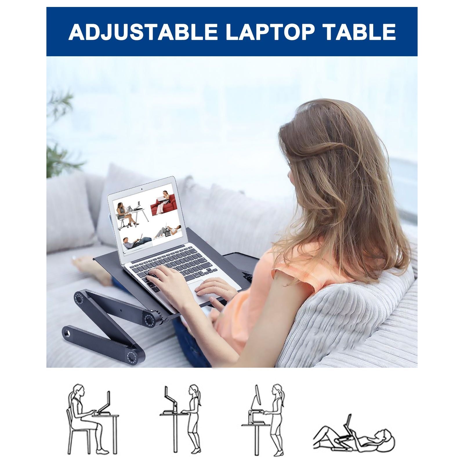 Adjustable Laptop Stand, RAINBEAN Laptop Desk with 2 CPU Cooling USB Fans for Bed Aluminum Lap Workstation Desk with Mouse Pad, Foldable Cook Book Stand Notebook Holder Sofa,Amazon Banned - New Star Living