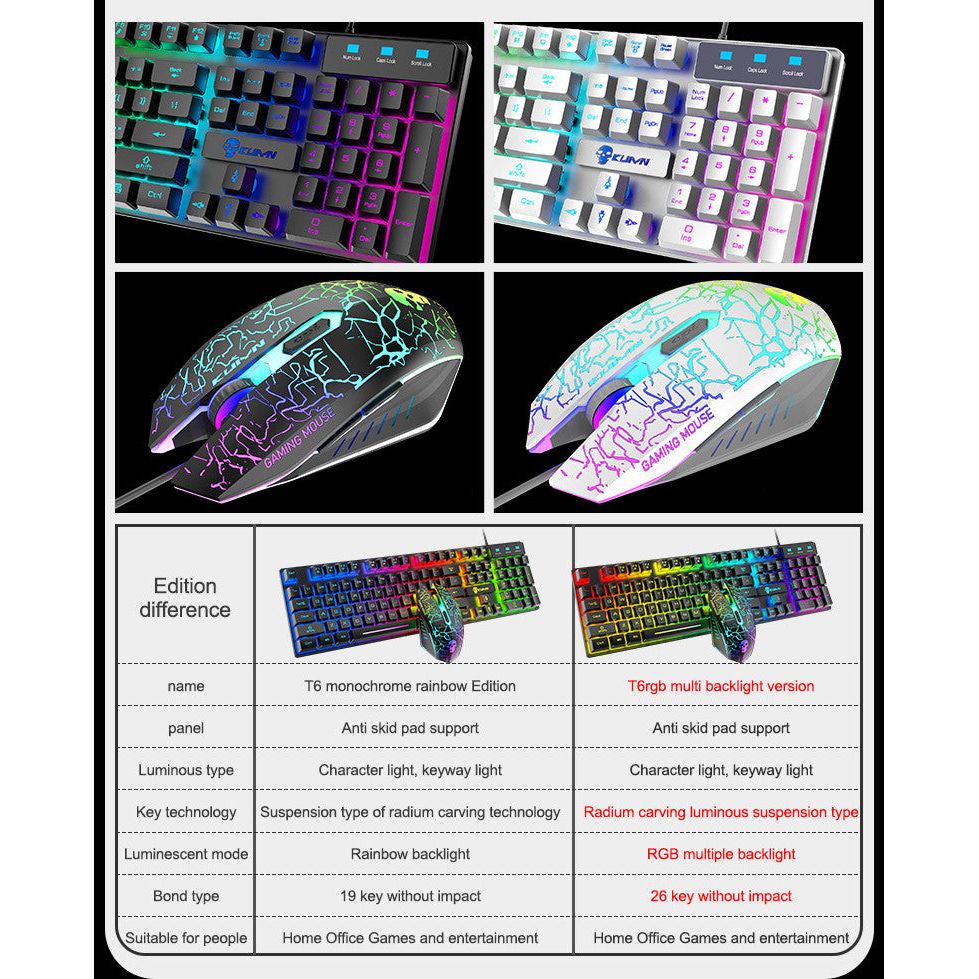Kuiying T6RGB Luminous Keyboard And Mouse Set - New Star Living