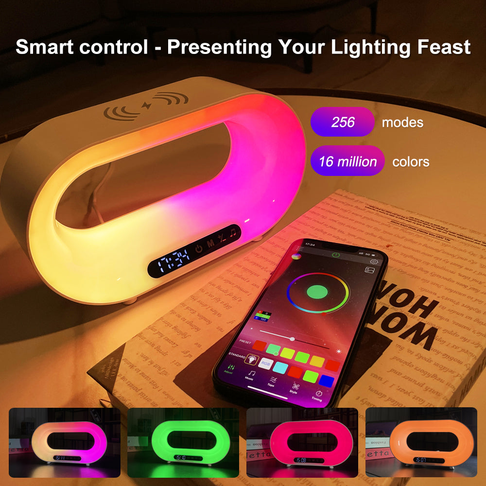 Multi-function 3 In 1 LED Night Light APP Control RGB Atmosphere Desk Lamp Smart Multifunctional Wireless Charger Alarm Clock - New Star Living