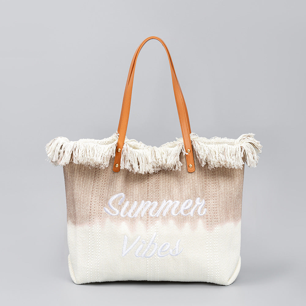 Embroidered Tote Tassel Canvas Bag Magnetic Bag Underarm Summer - New Star Living