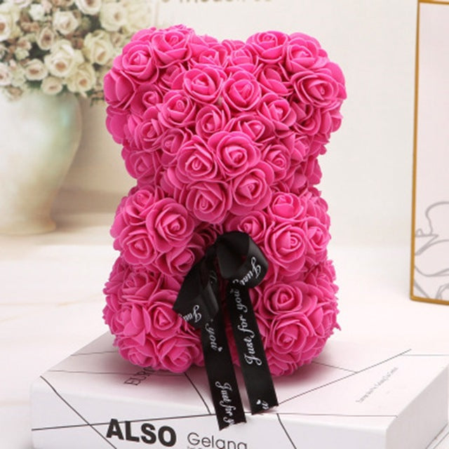 Valentine's Day Gift Rose Bear Eternal Flower Rose Teddy Bear PE Foam Bear 25cm Valentines Day - New Star Living
