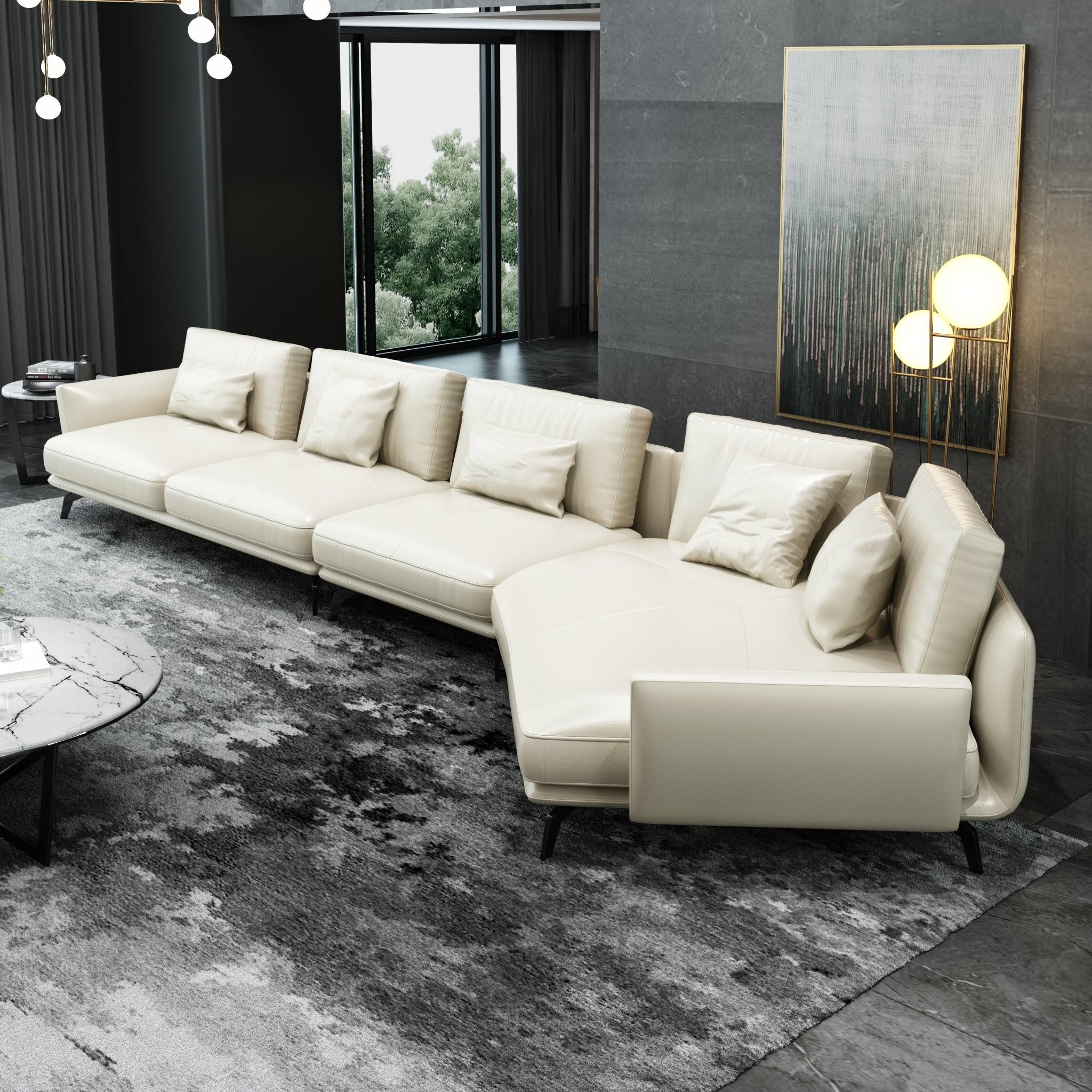 European Furniture - Galaxy Sectional Off White Italian Leather - EF-54437R-3RHC - New Star Living