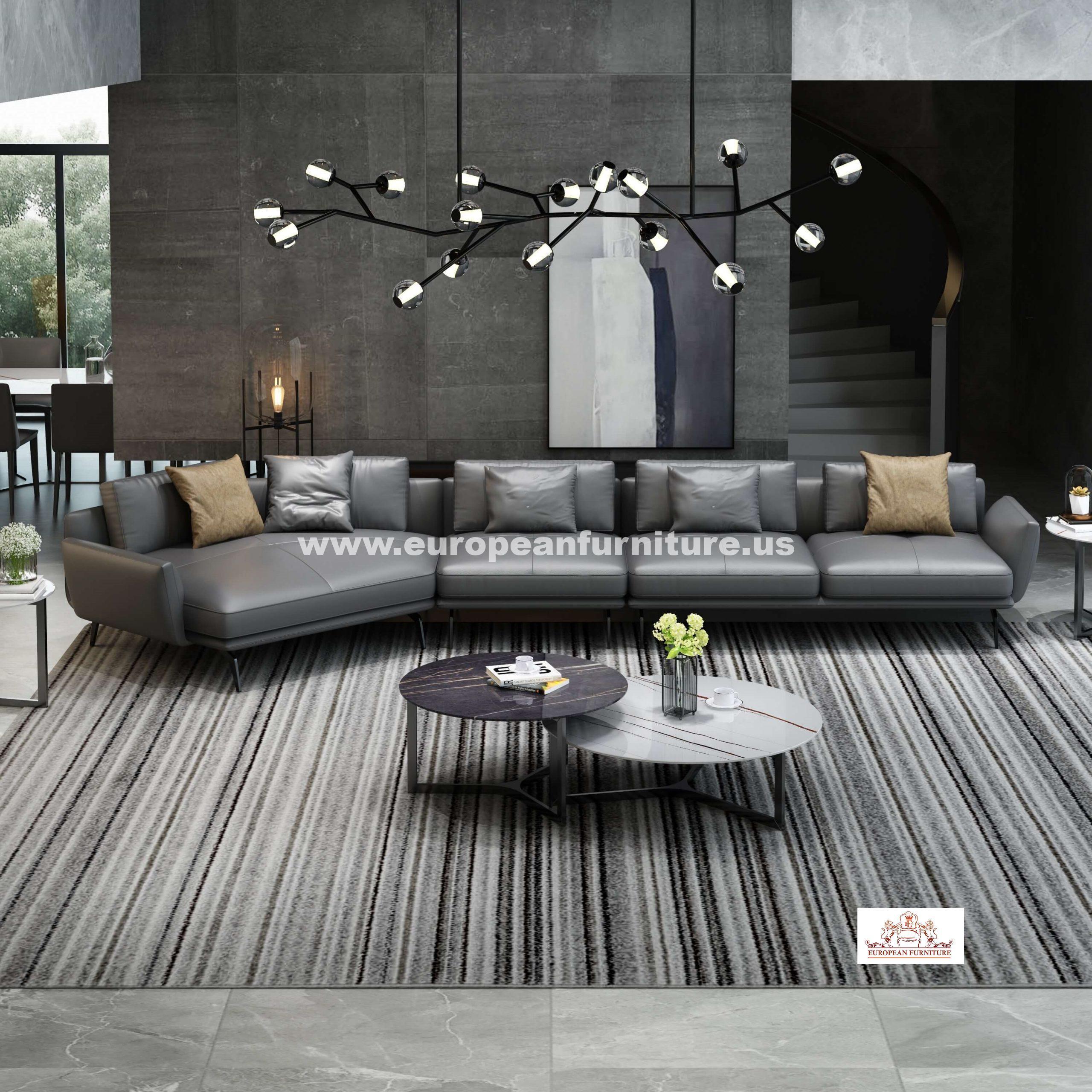 European Furniture - Galaxy Sectional Grey Italian Leather - EF-54435L-3LHC - New Star Living