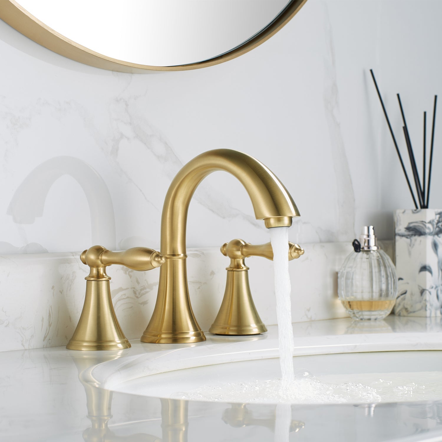 Vinnova Design Florence Two Handle 8" Widespread Bathroom Faucet in Brushed Gold Finish - New Star Living