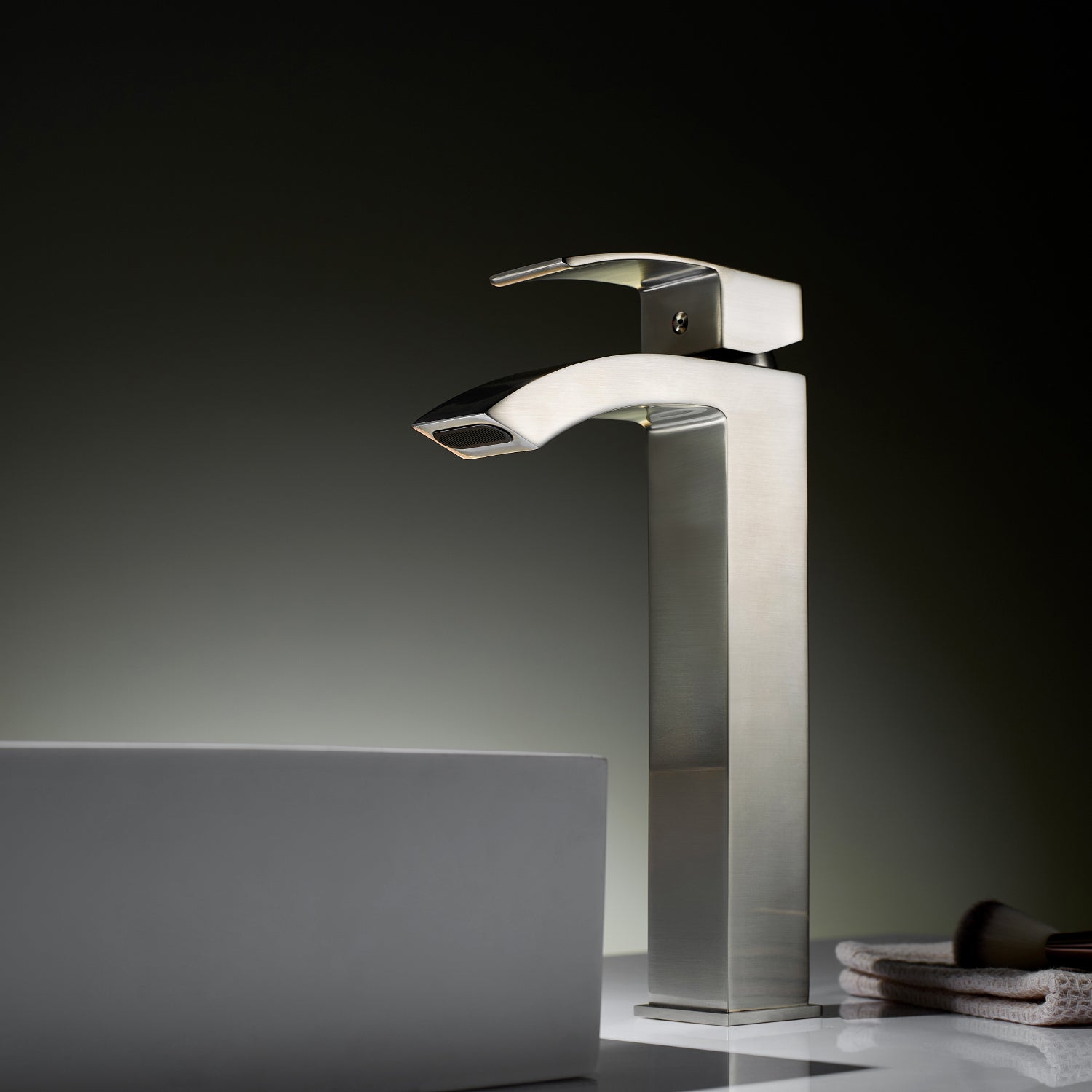 Vinnova Design Noya Single High Handle Hole Lever Bathroom Vessel Sink Faucet in Satin Nickel - New Star Living