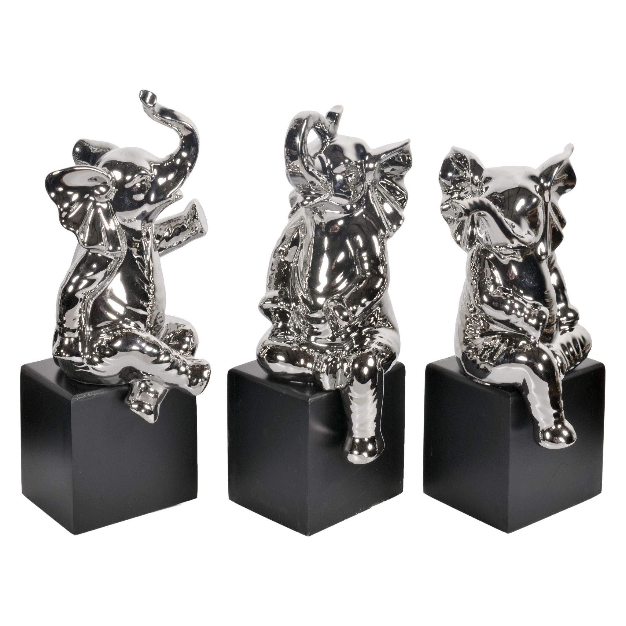 AFD Home  Mirrored Chrome Elephants Set of 3 on Bases - New Star Living