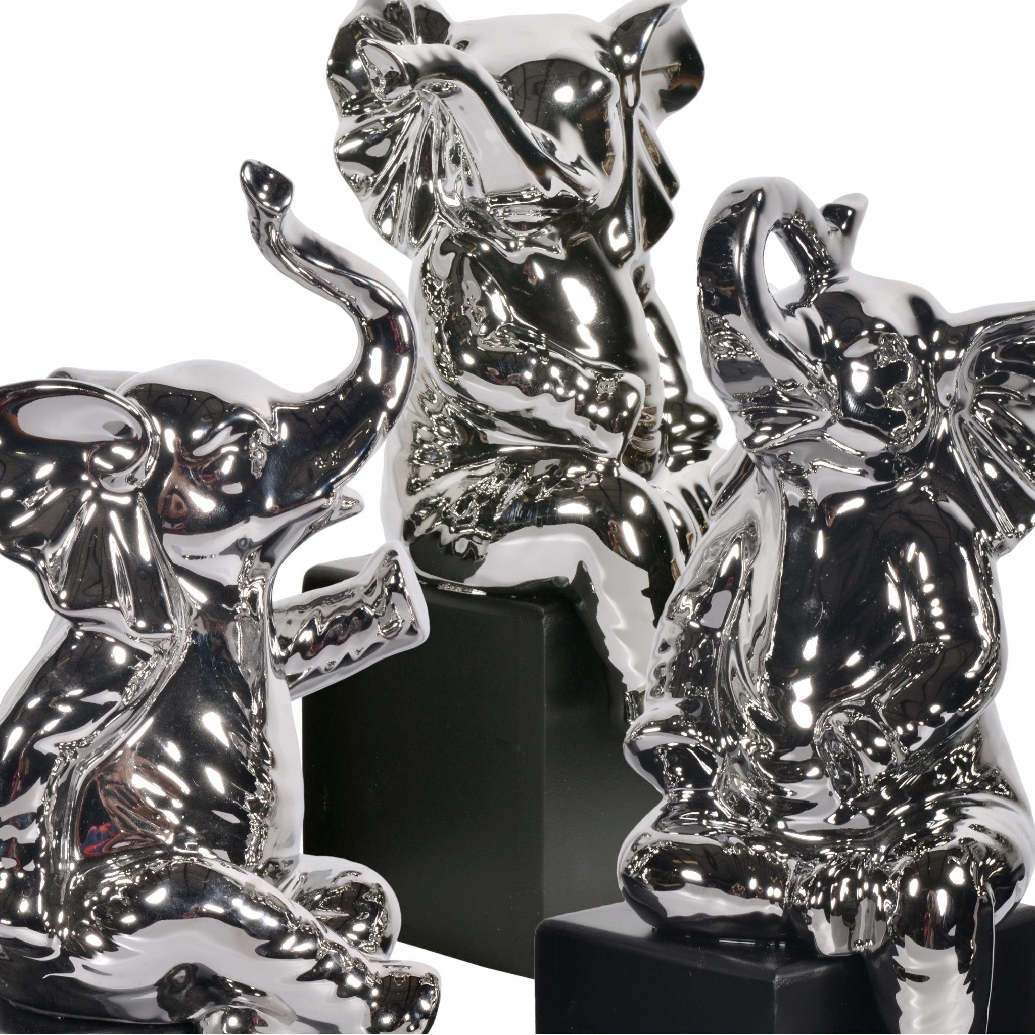 AFD Home  Mirrored Chrome Elephants Set of 3 on Bases - New Star Living