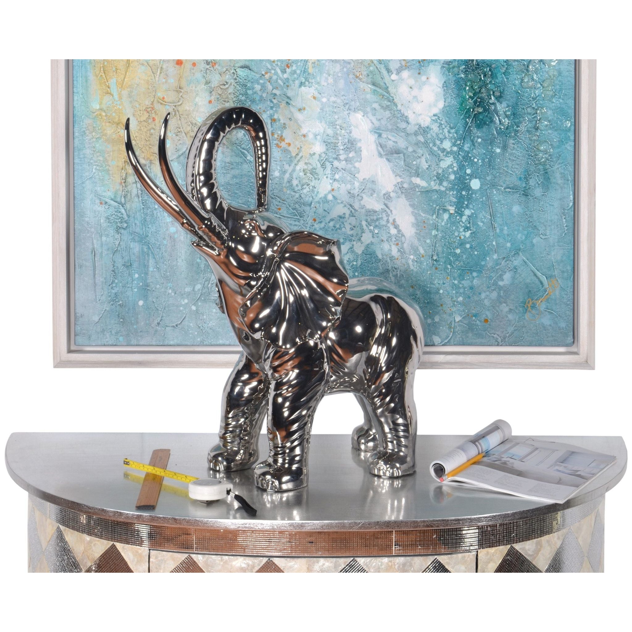 AFD Home  Mirrored Chrome Large Elephant Sculpture - New Star Living