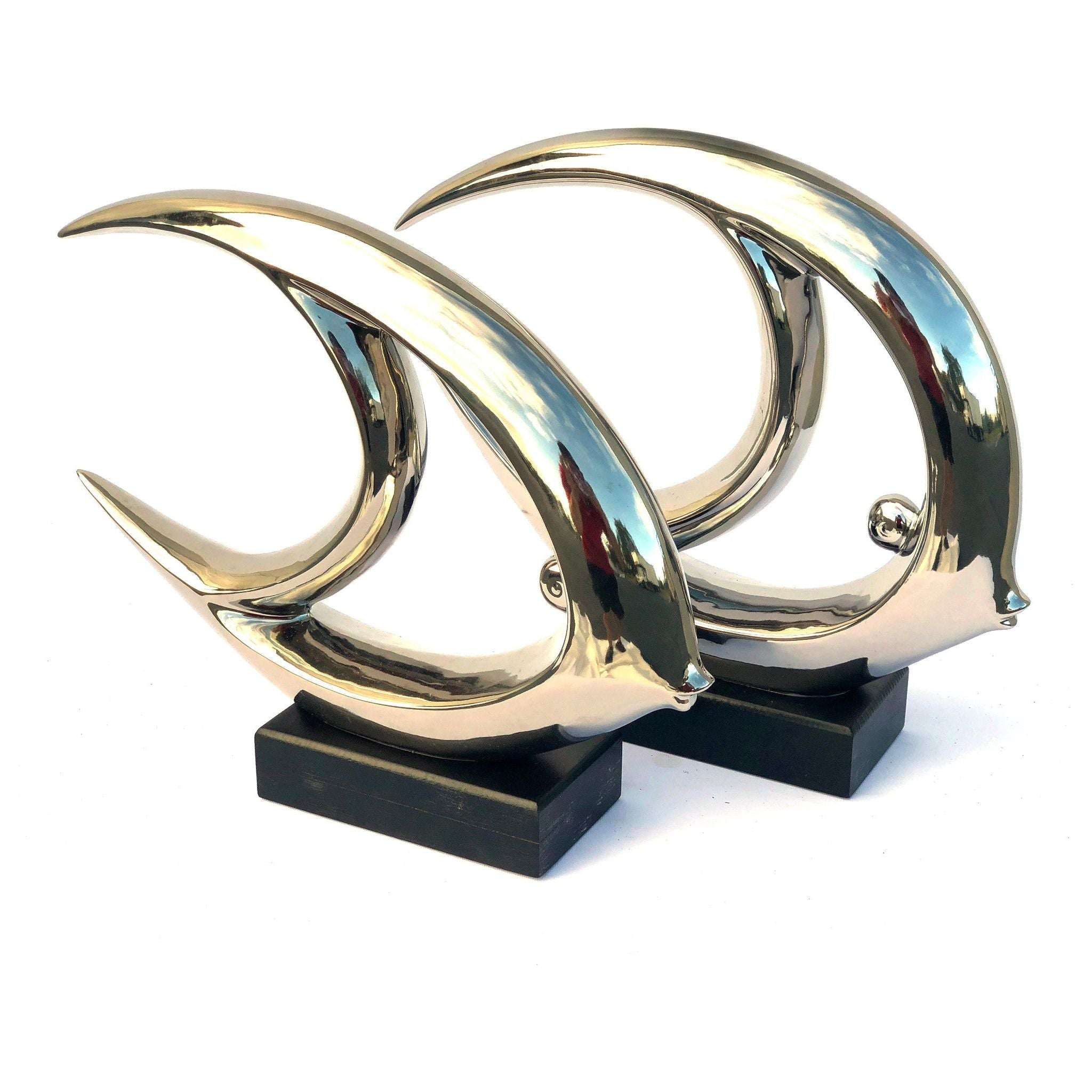 AFD Home  Mirrored Chrome Fish Set of 2 on Bases - New Star Living