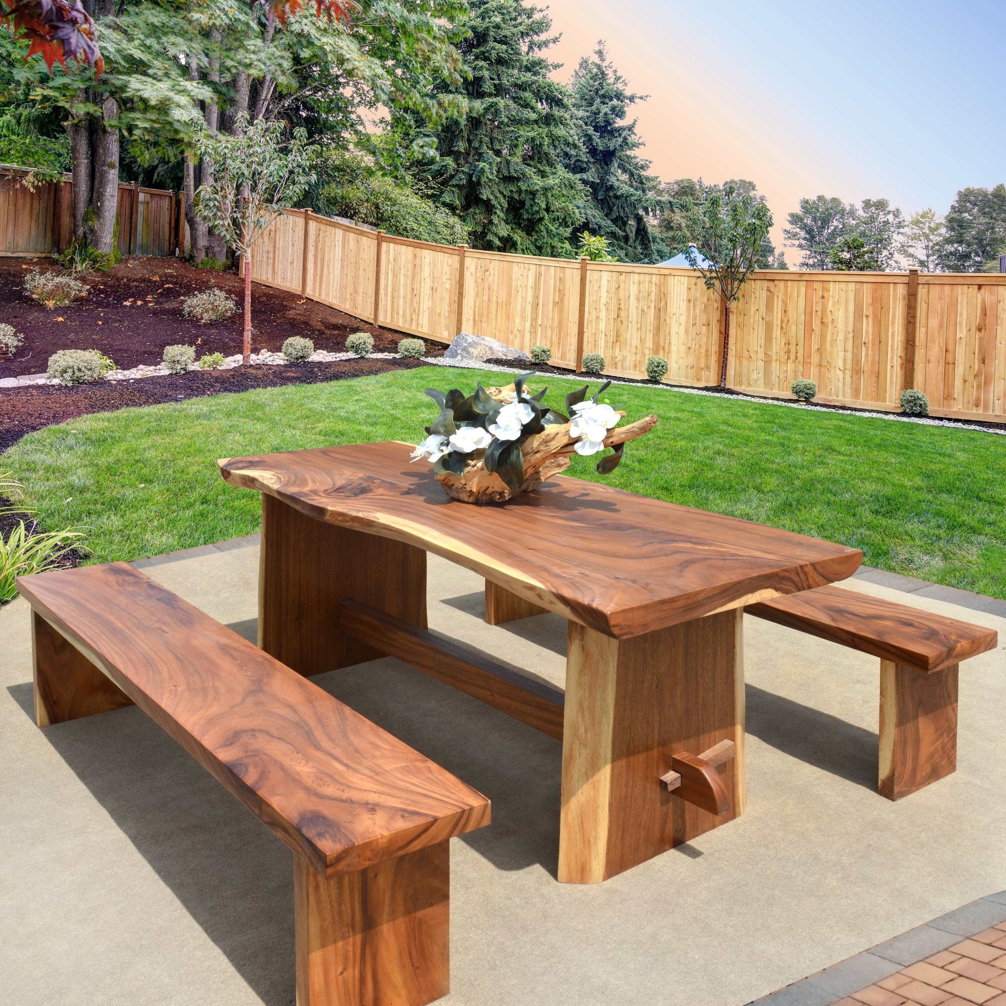 AFD Home  Suar Wood Table Set With 2 Benches (KIT) - New Star Living