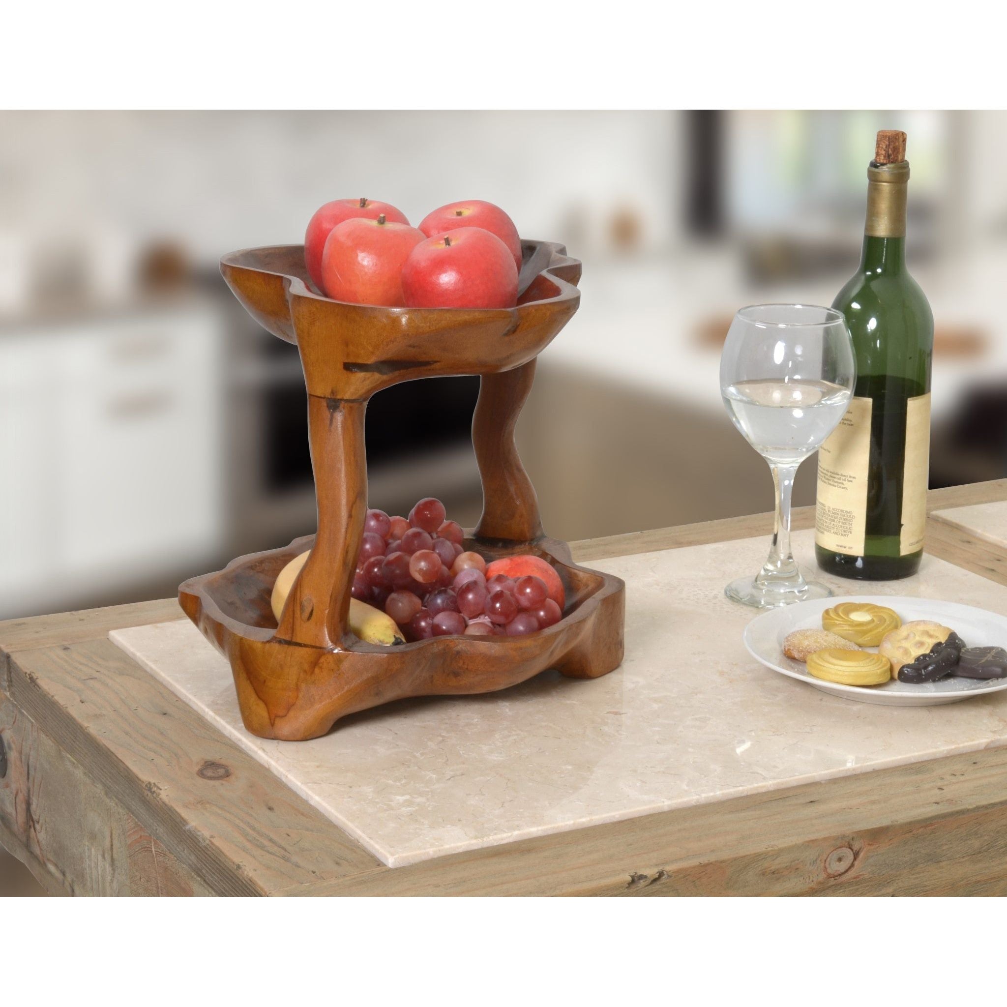 AFD Home  Suar Wood Tiered Fruit Bowl Server - New Star Living