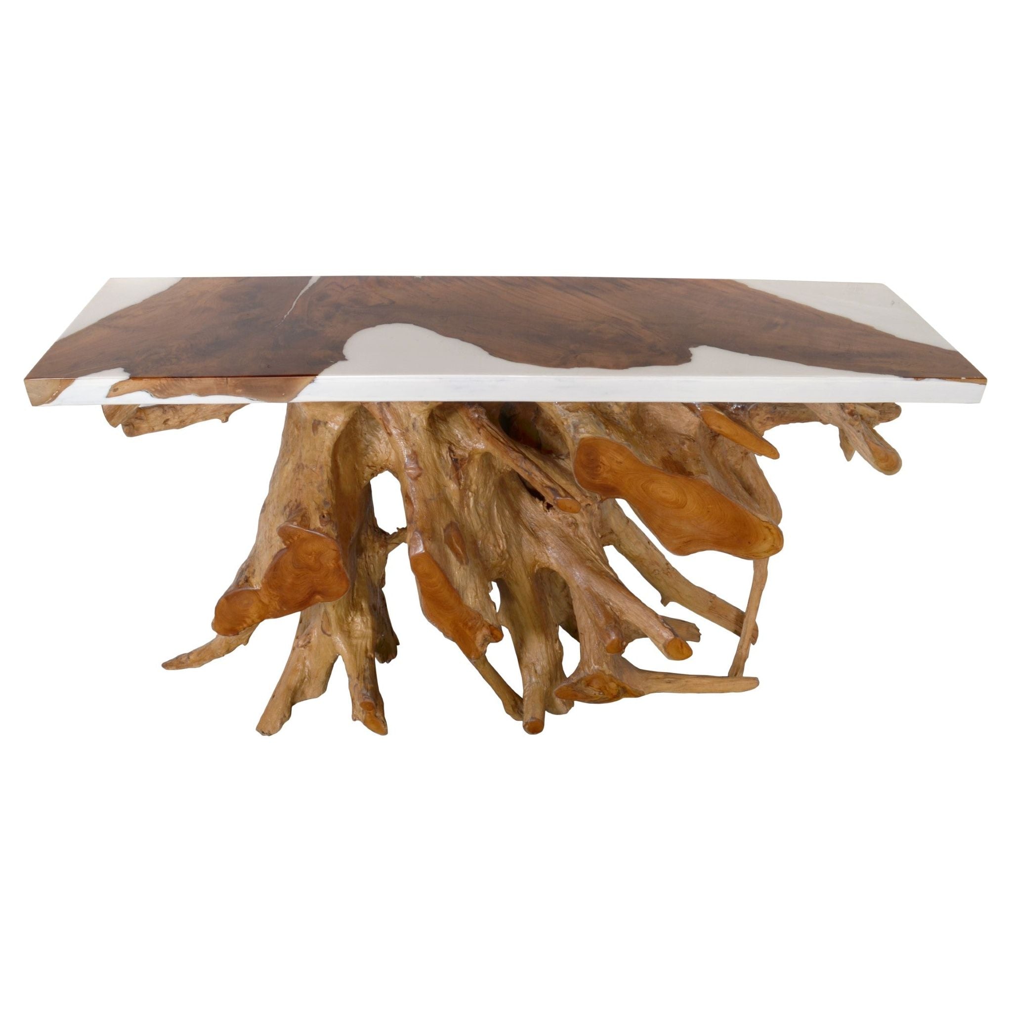 AFD Home  60 Inch Teak Root Console Table White Resin - New Star Living