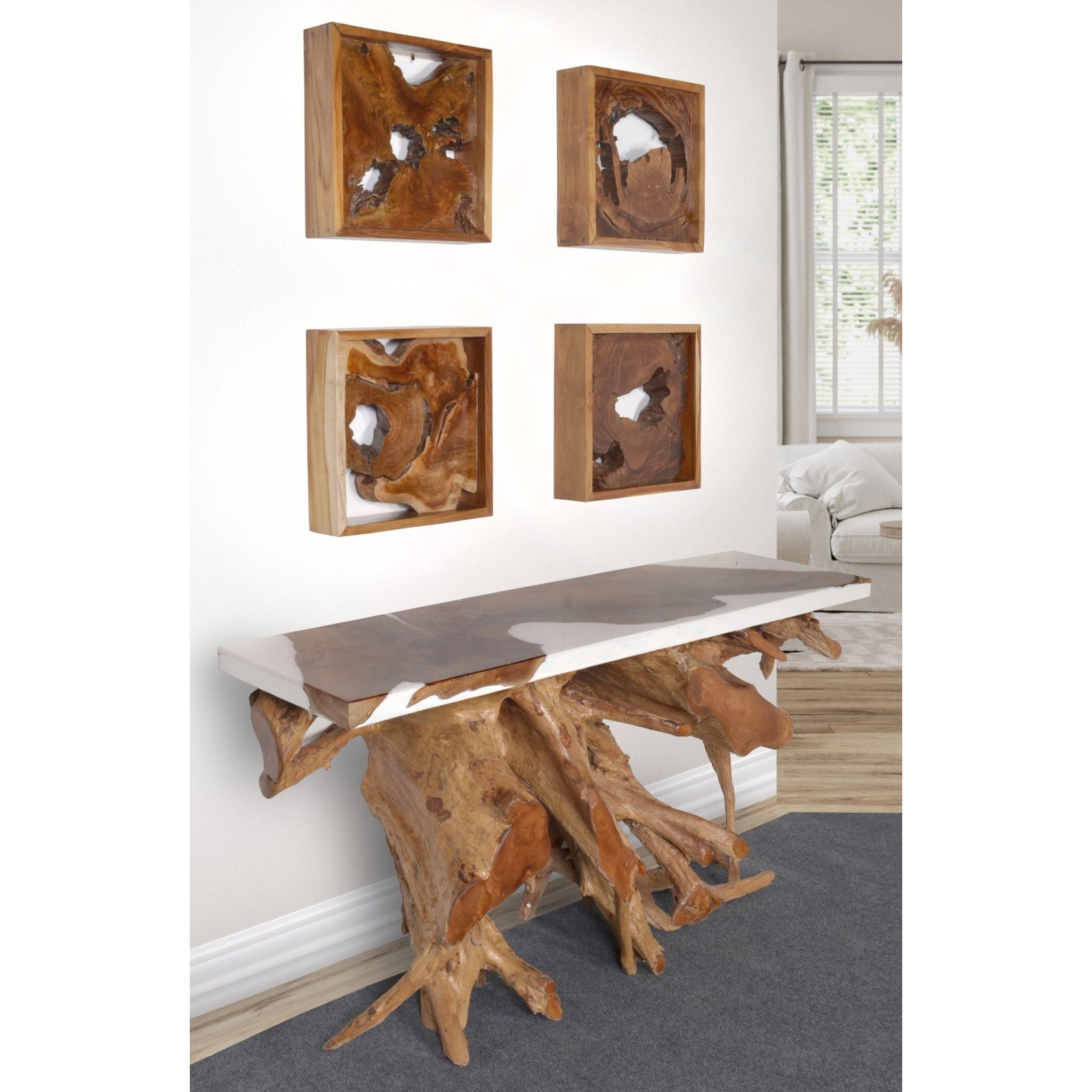 AFD Home  60 Inch Teak Root Console Table White Resin - New Star Living