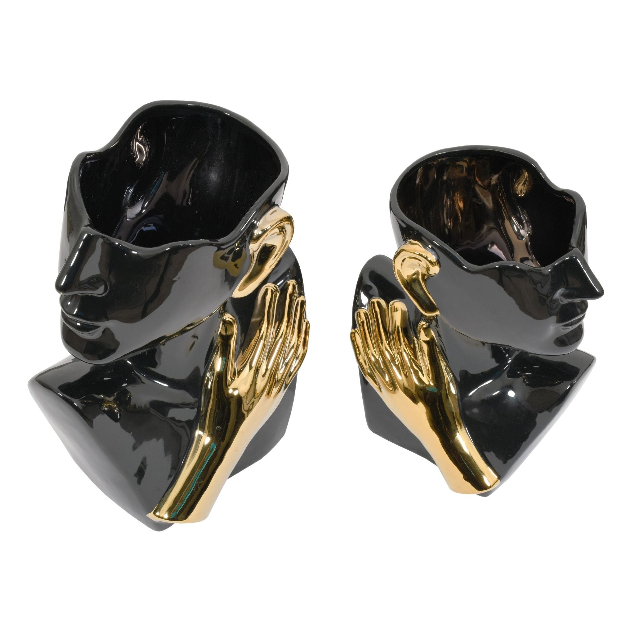 AFD Home  Abstract Torso Vases Black with Gold Accents Set of 2 - New Star Living