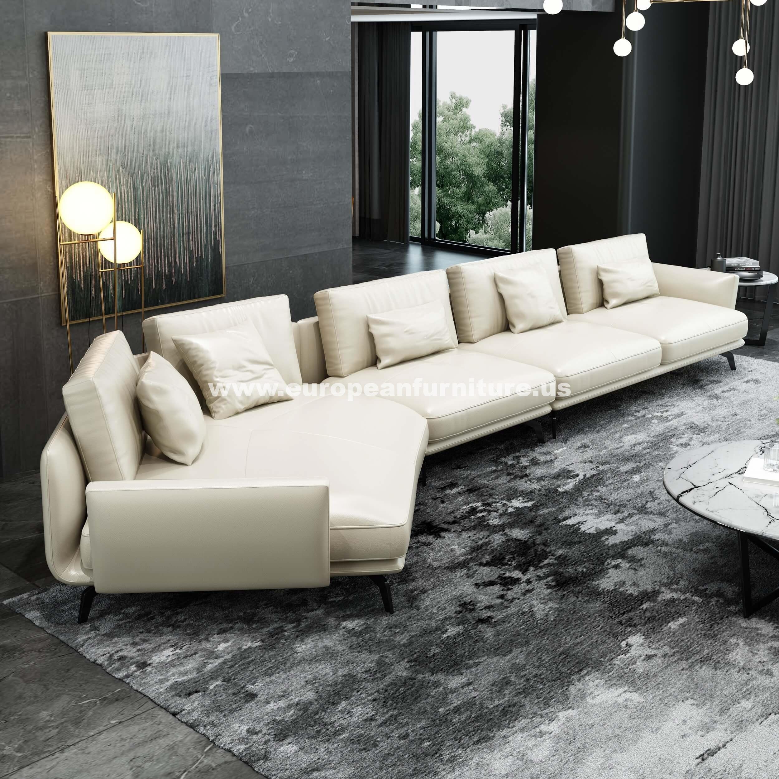 European Furniture - Galaxy Sectional Off White Italian Leather - EF-54436L-3LHC - New Star Living