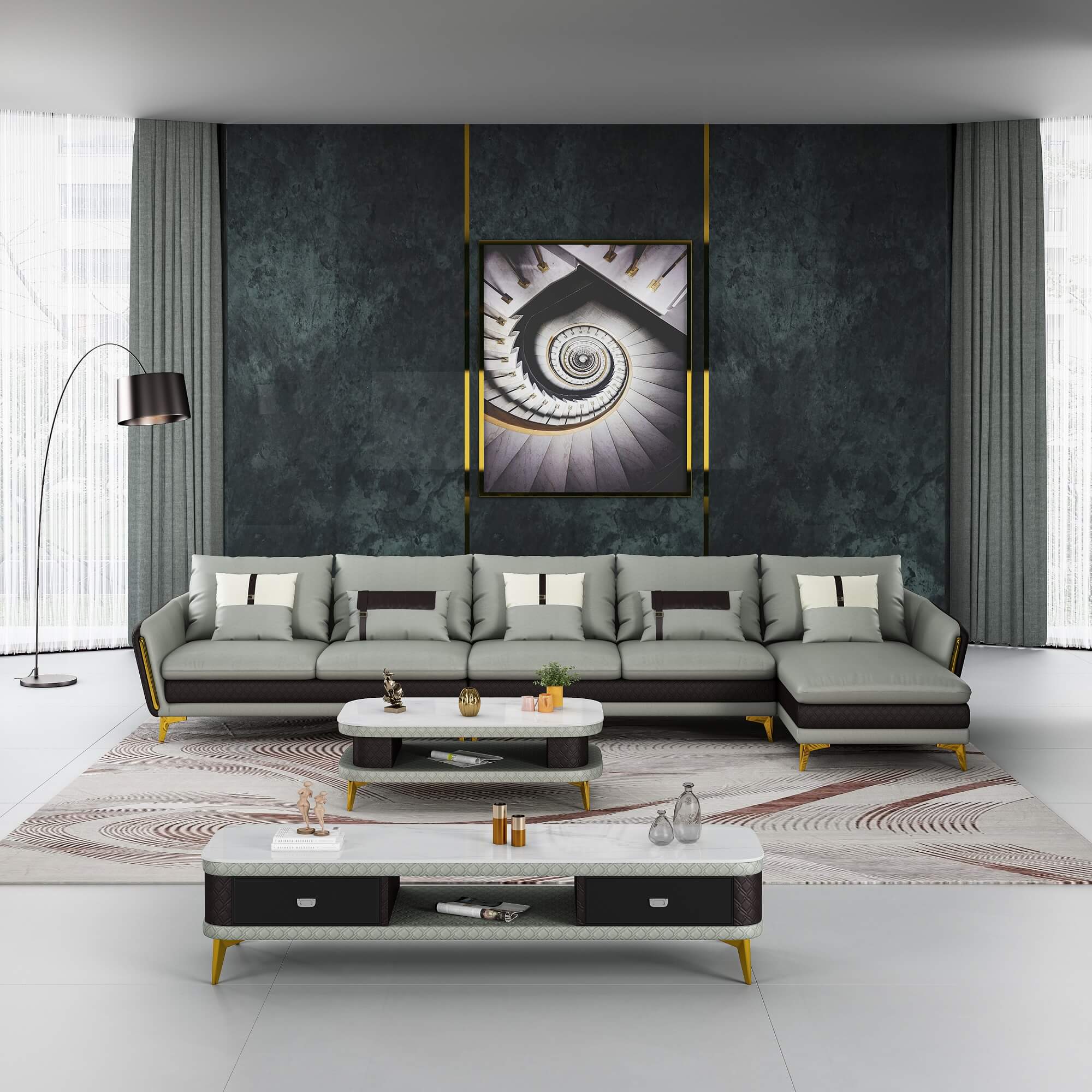 European Furniture - Icaro Mansion RHF Sectional Grey & Chocolate Italian Leather - EF-64441R-5RHF - New Star Living