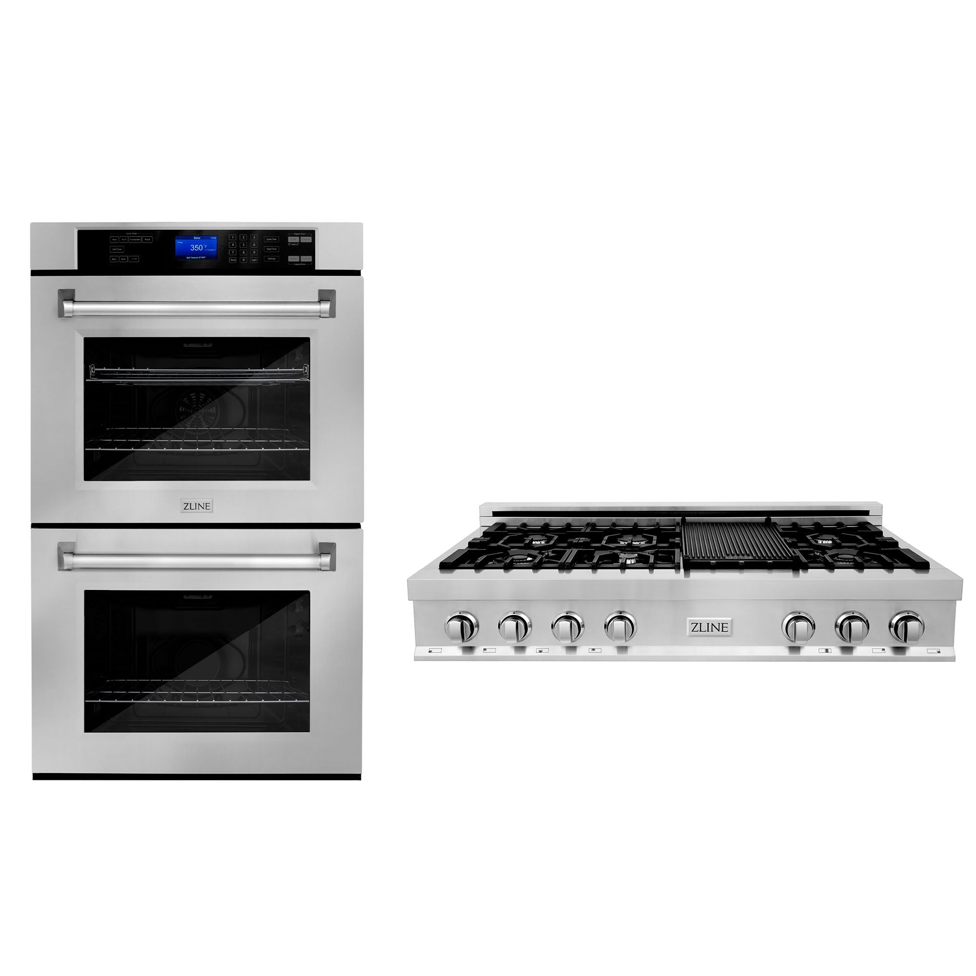 ZLINE Kitchen Package with 48 in. Stainless Steel Rangetop and 30 in. Double Wall Oven (2KP-RTAWD48) - New Star Living