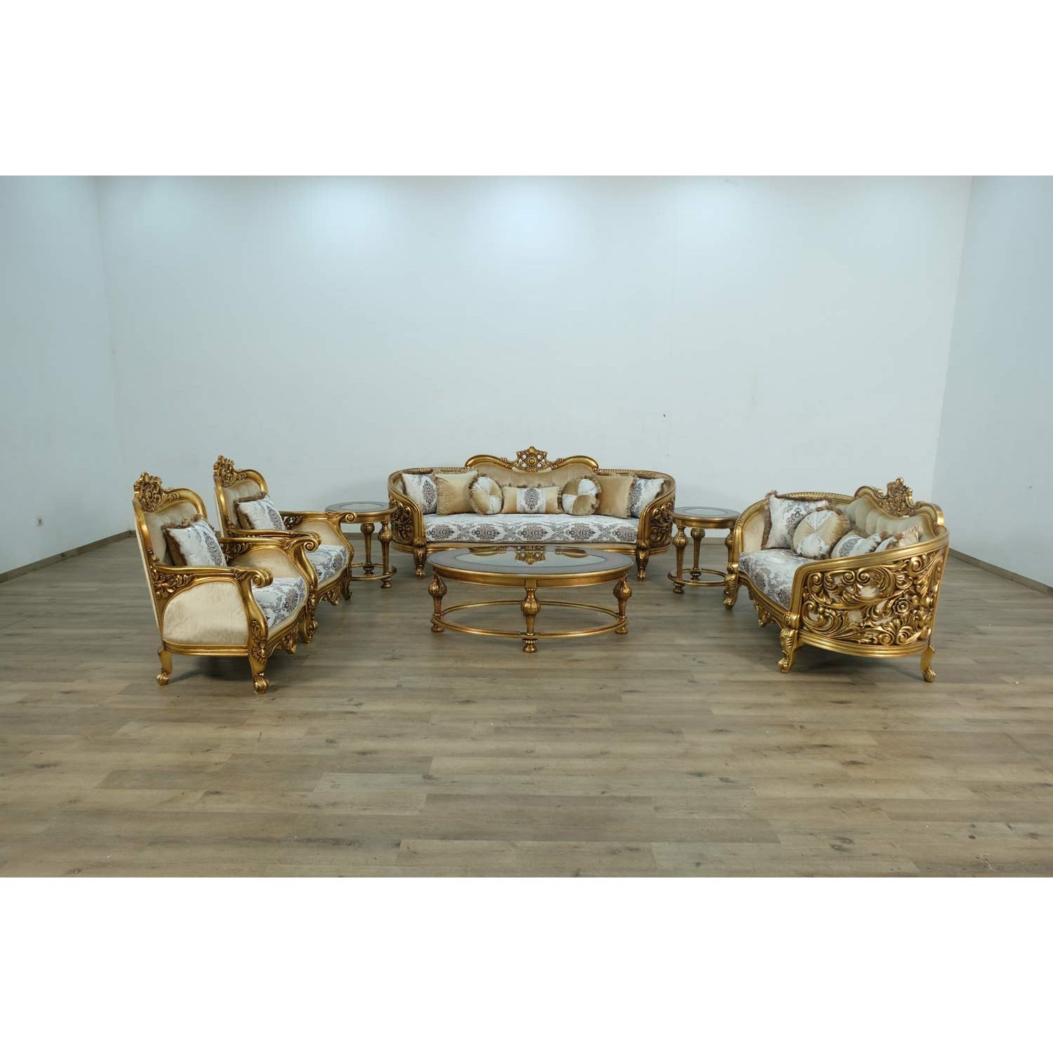 European Furniture - Bellagio 2 Piece Living Room Set in Bronze off White-Gold - 30014-2SET - New Star Living