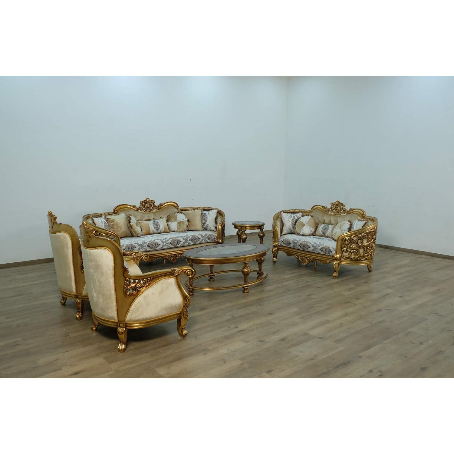 European Furniture - Bellagio 3 Piece Living Room Set in Bronze off White-Gold - 30014-3SET - New Star Living