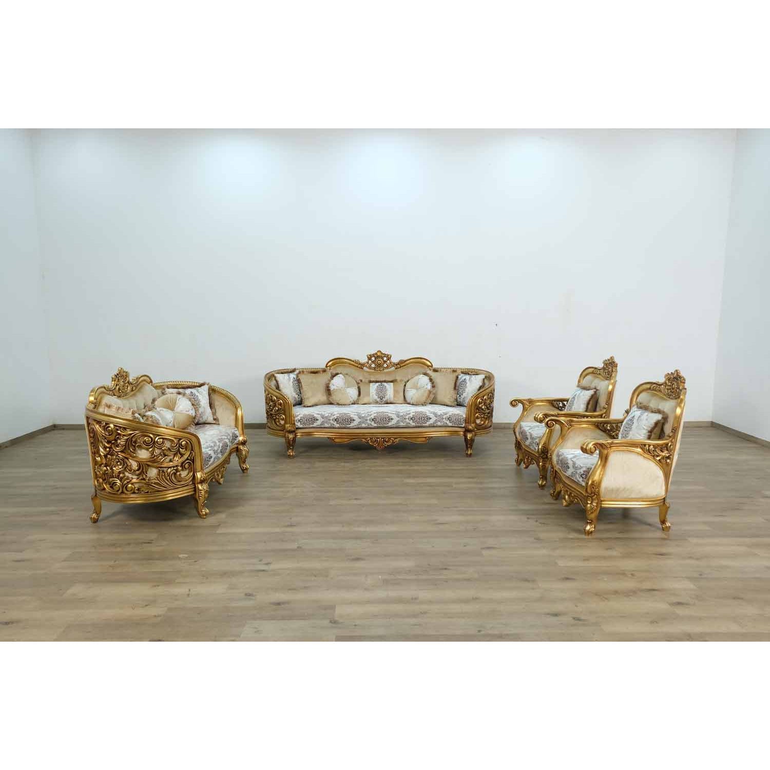 European Furniture - Bellagio 4 Piece Living Room Set in Bronze off White-Gold - 30014-4SET - New Star Living