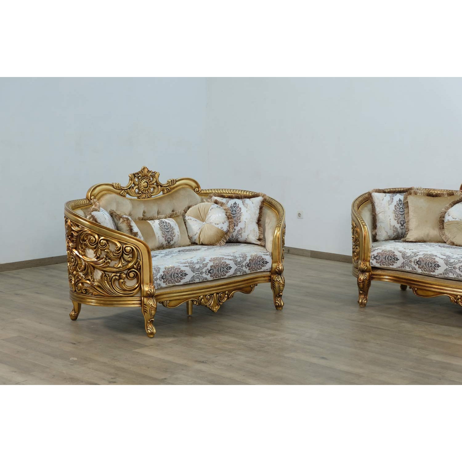 European Furniture - Bellagio 4 Piece Living Room Set in Bronze off White-Gold - 30014-4SET - New Star Living