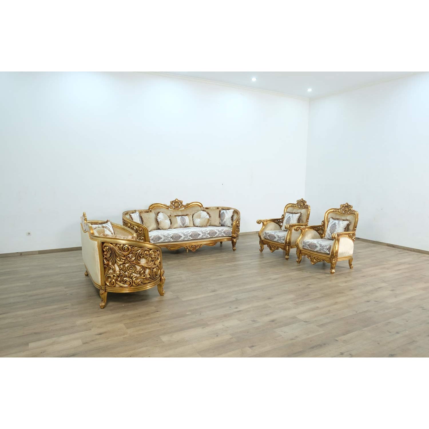 European Furniture - Bellagio 3 Piece Living Room Set in Bronze off White-Gold - 30014-3SET - New Star Living