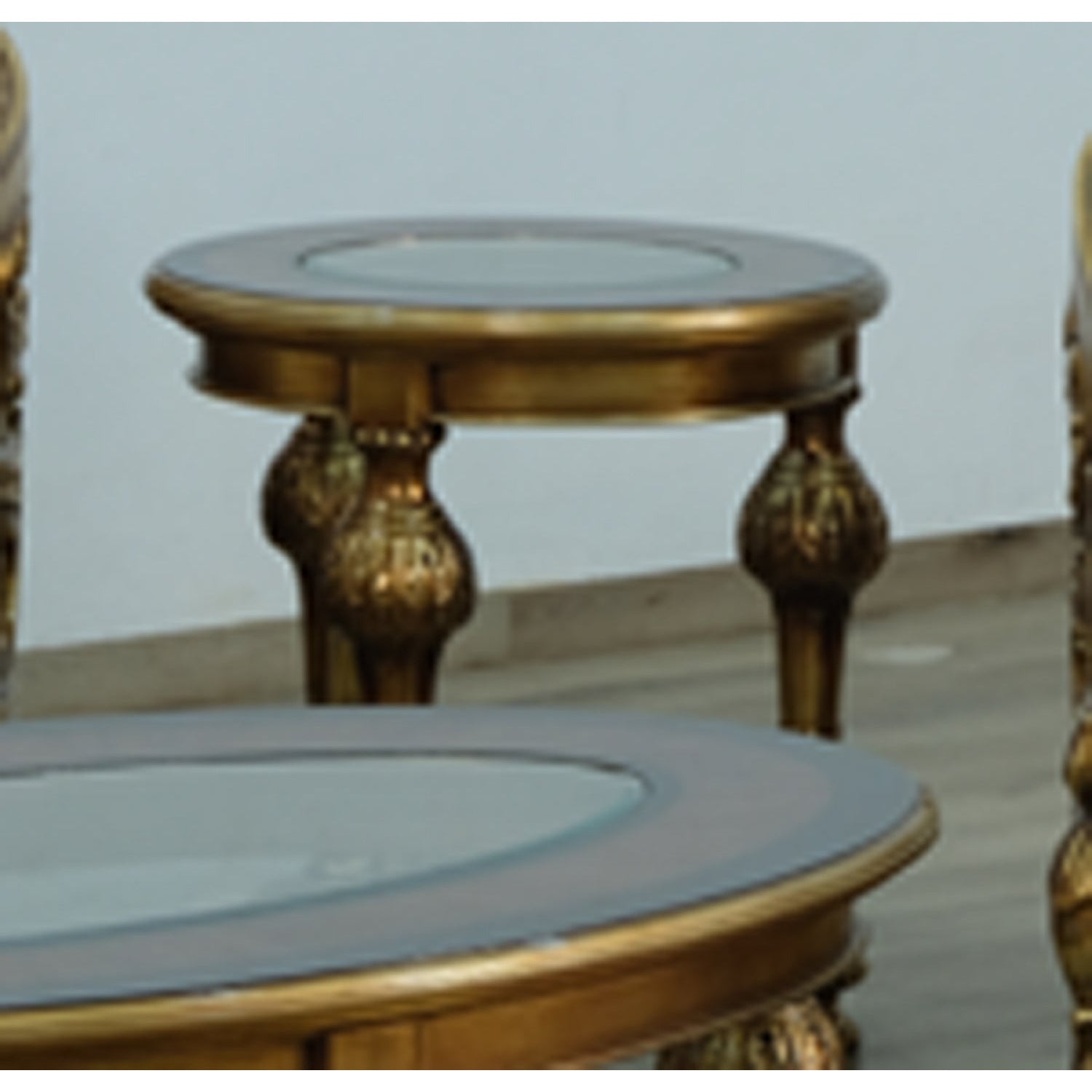 European Furniture - Bellagio End Table in Antique Bronze Gold Fabric- 30016-ET - New Star Living