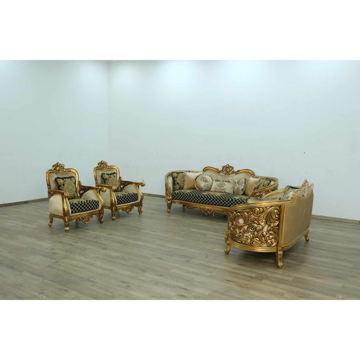 European Furniture - Bellagio 2 Piece Living Room Set in Antique Bronze Black-Gold - 30018-2SET - New Star Living
