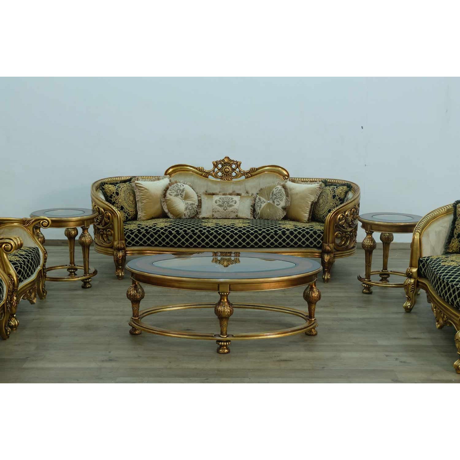 European Furniture - Bellagio 3 Piece Living Room Set in Antique Bronze Black-Gold - 30018-3SET - New Star Living