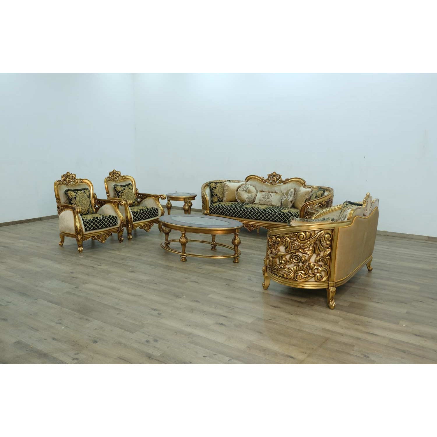 European Furniture - Bellagio Loveseat in Antique Bronze Black-Gold - 30018-L - New Star Living