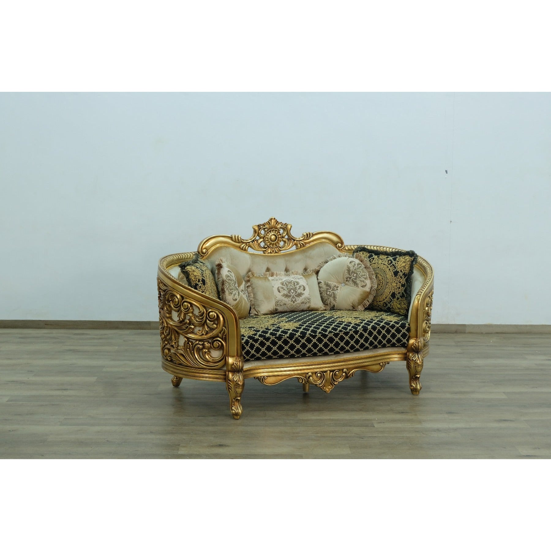 European Furniture - Bellagio Loveseat in Antique Bronze Black-Gold - 30018-L - New Star Living