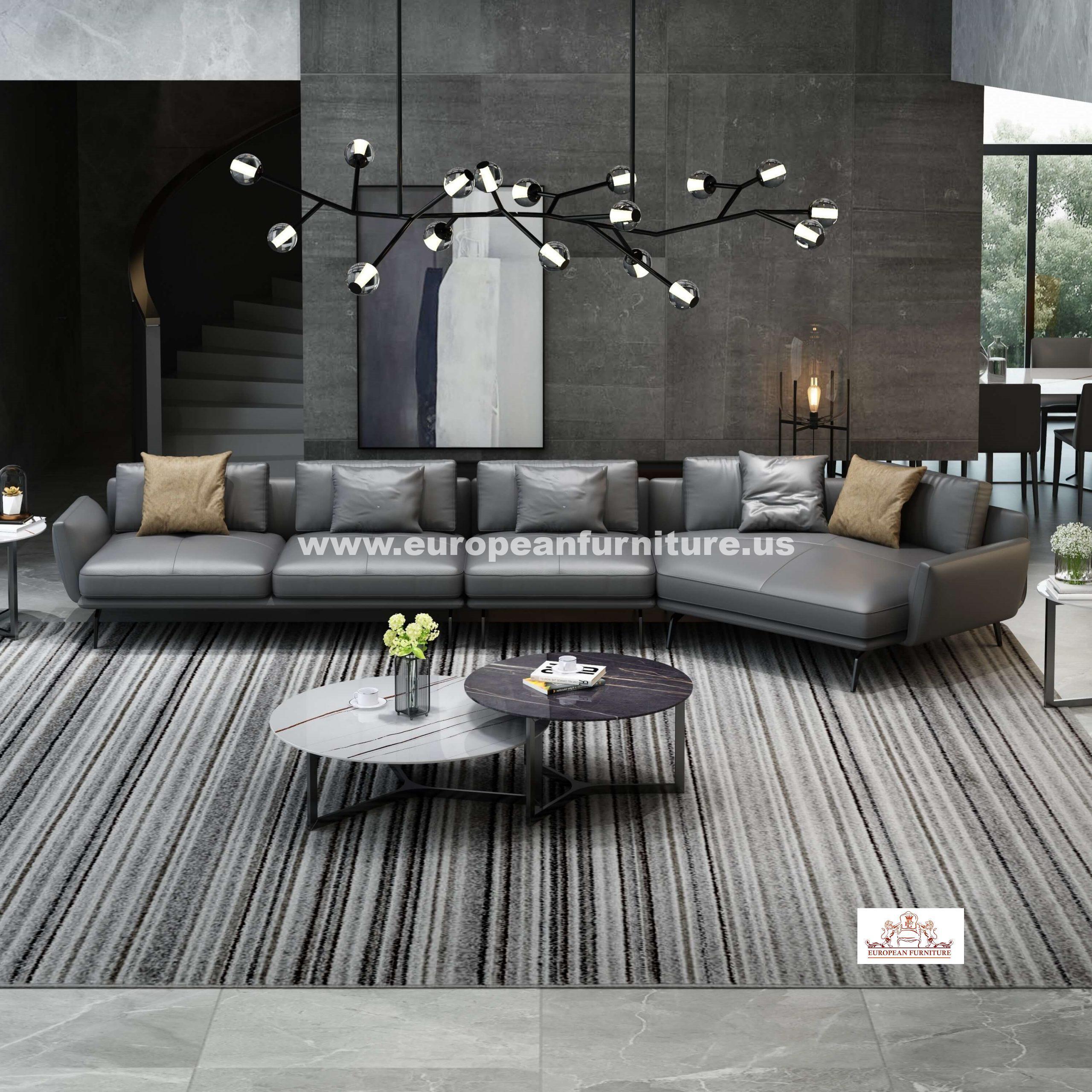 European Furniture - Galaxy Sectional Grey Italian Leather - EF-54434R-3RHC - New Star Living