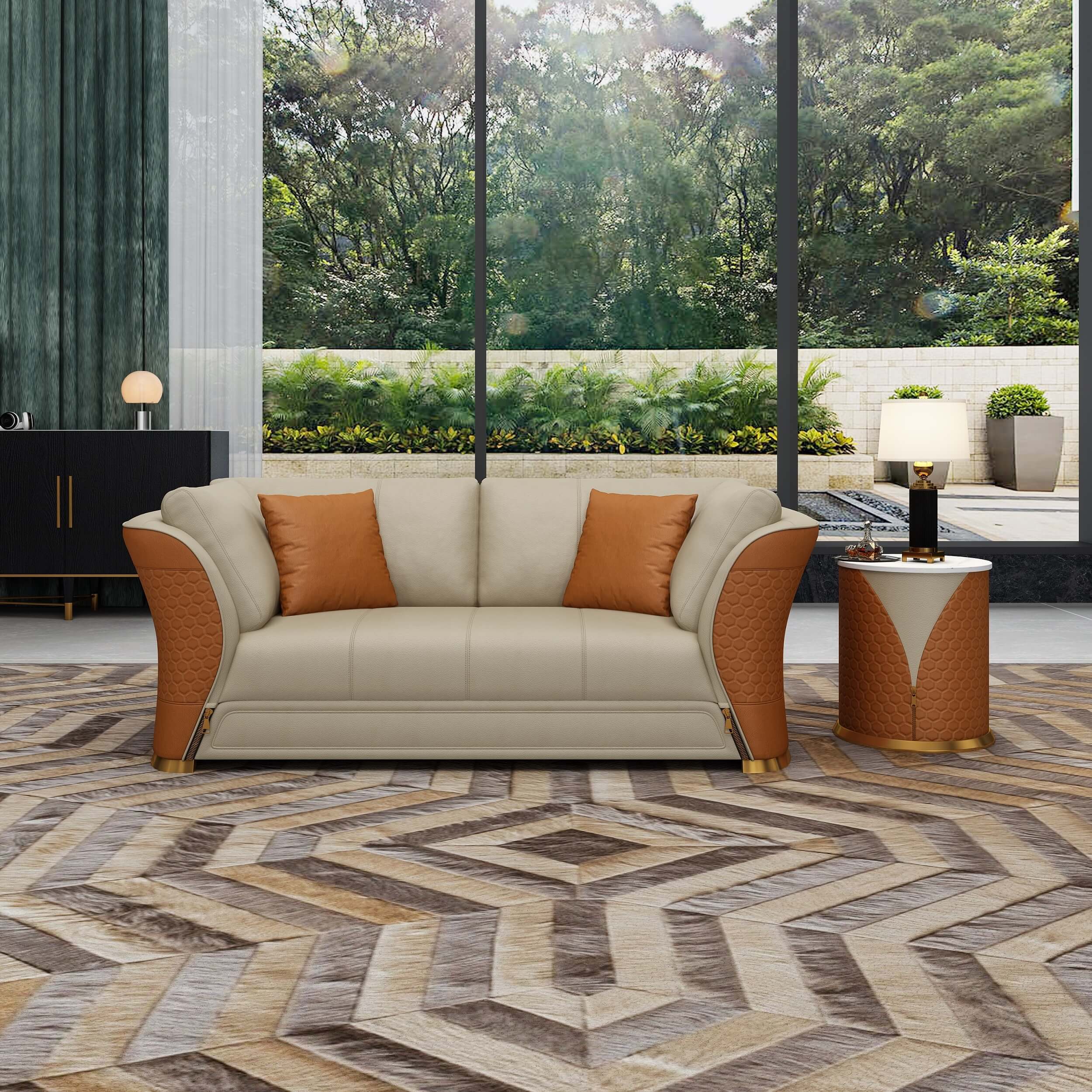 European Furniture - Vogue 3 Piece Sofa Set Beige-Cognac Italian Leather - EF-27992 - New Star Living