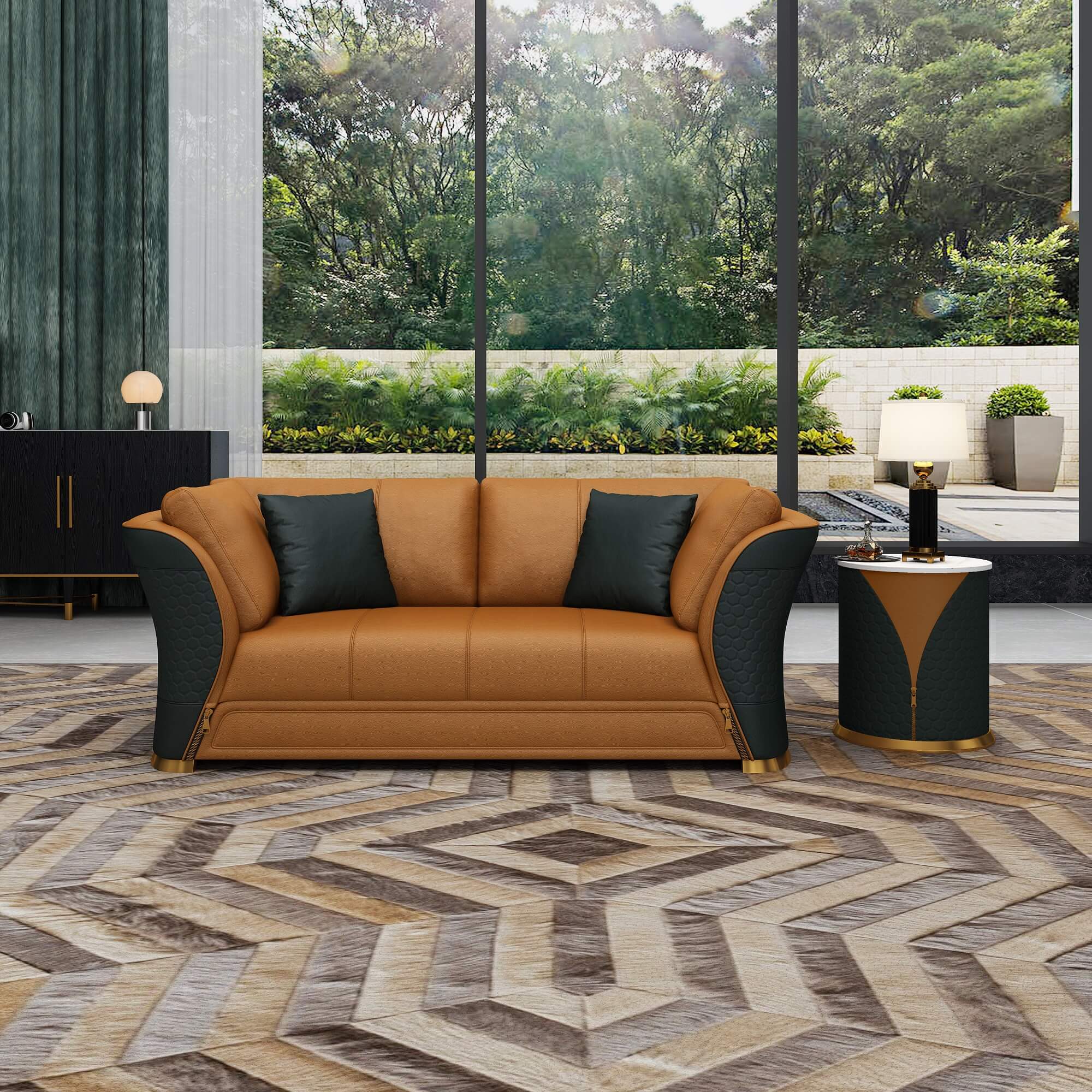 European Furniture - Vogue 3 Piece Sofa Set Cognac & Charcoal Italian Leather - EF-27994 - New Star Living