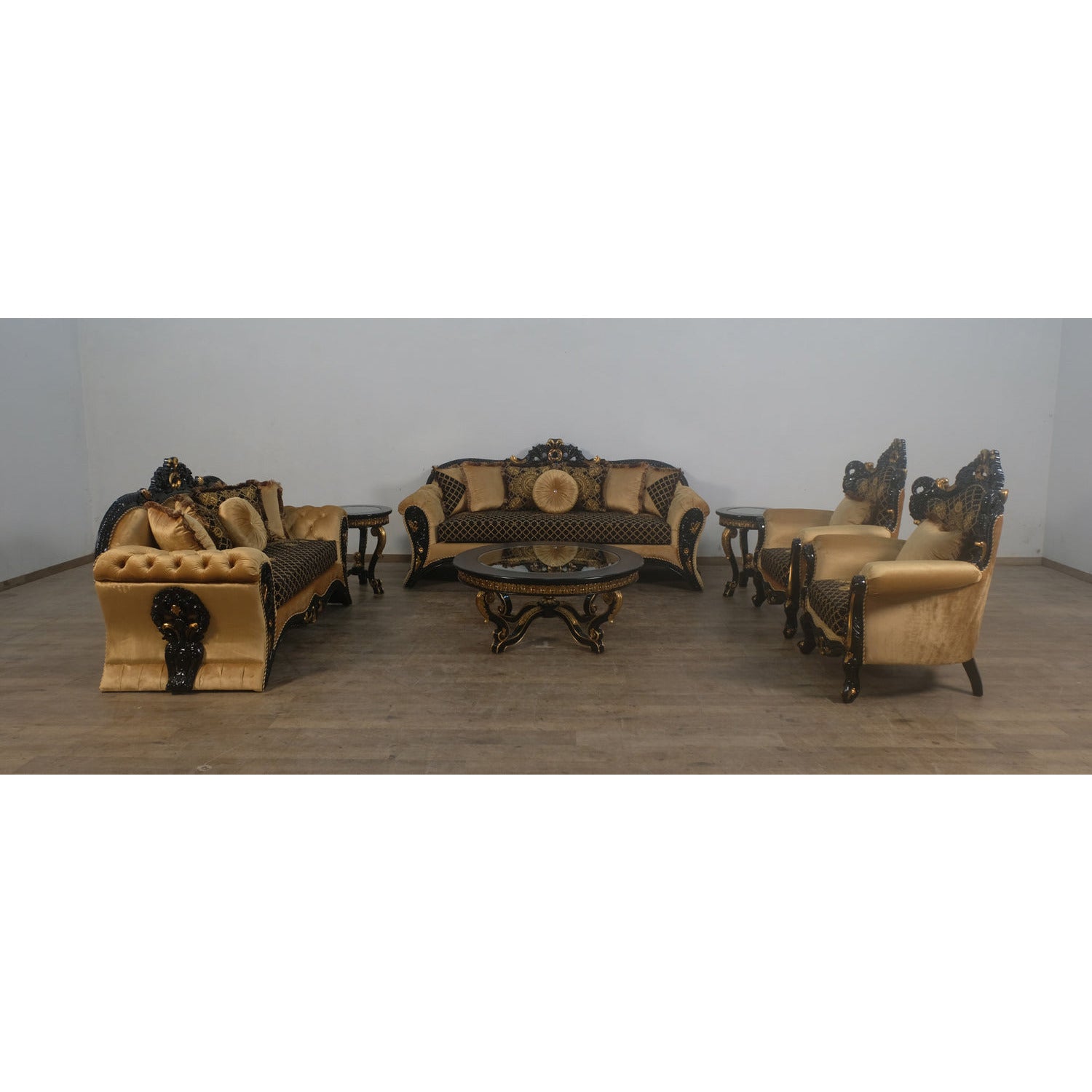 European Furniture - Emperador 3 Piece Luxury Living Room Set in Black Gold - 42037-SLC - New Star Living