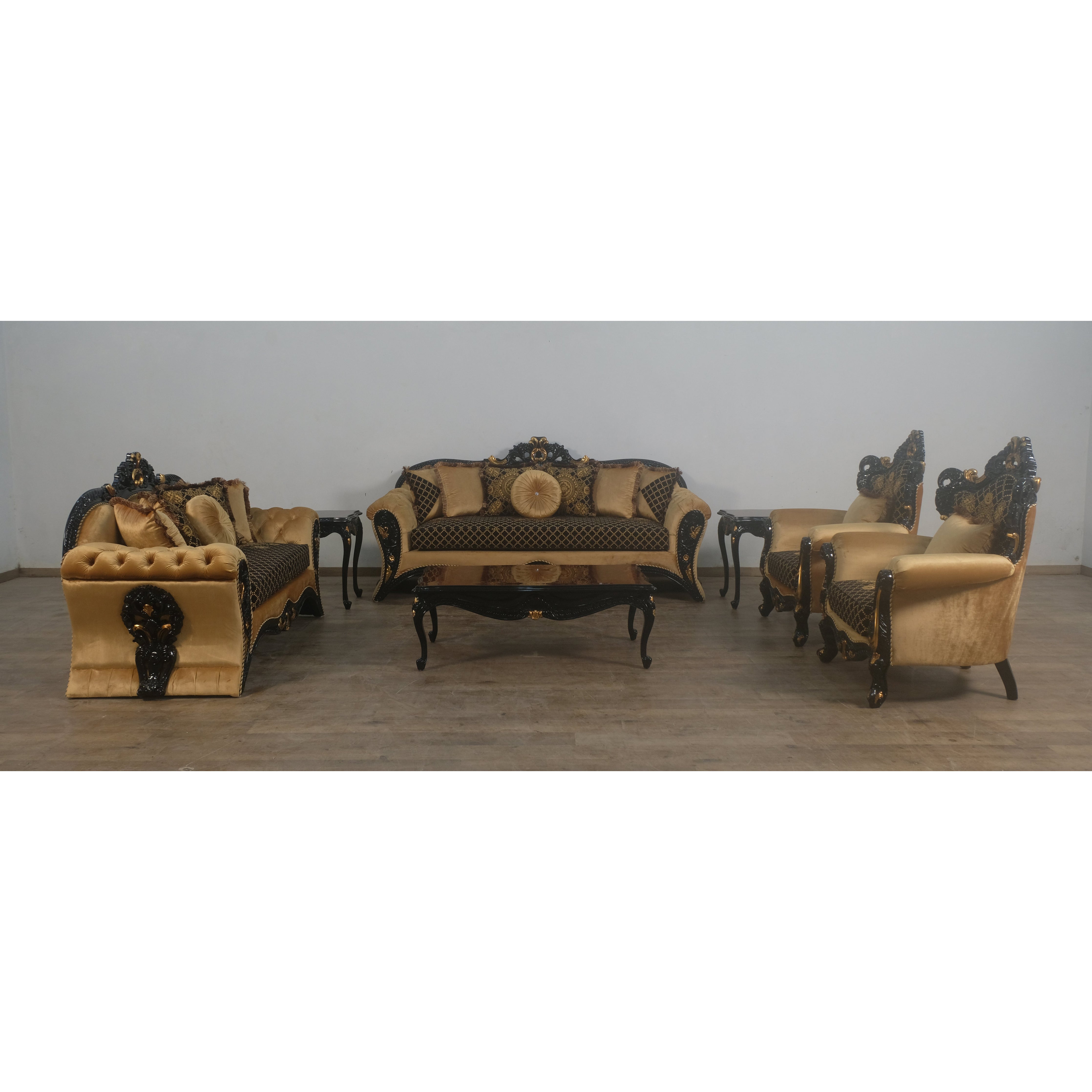 European Furniture - Emperador 4 Piece Luxury Living Room Set in Black Gold - 42037-SL2C - New Star Living