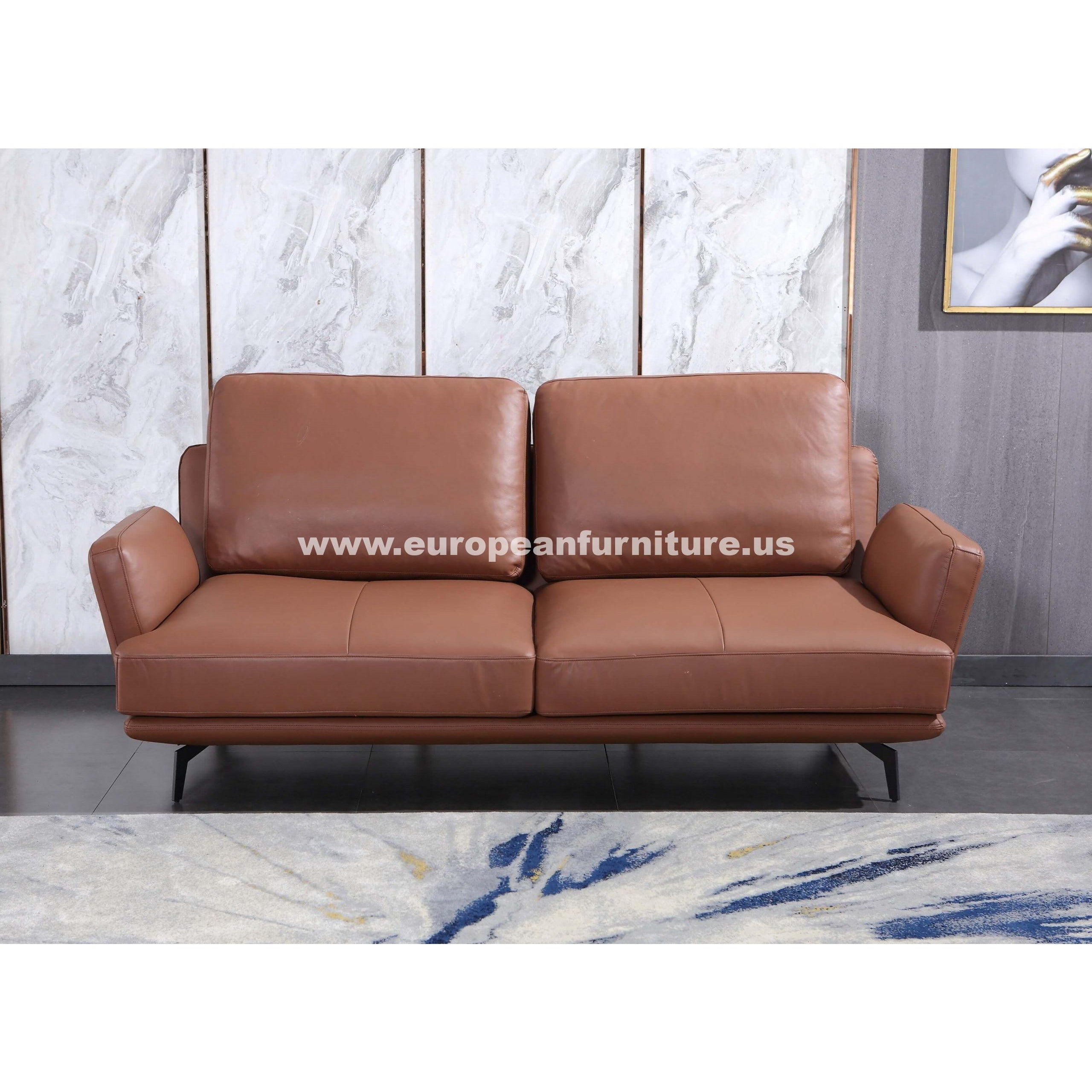 European Furniture - Tratto 3 Piece Sofa Set Russet Brown Italian Leather - EF-37455 - New Star Living