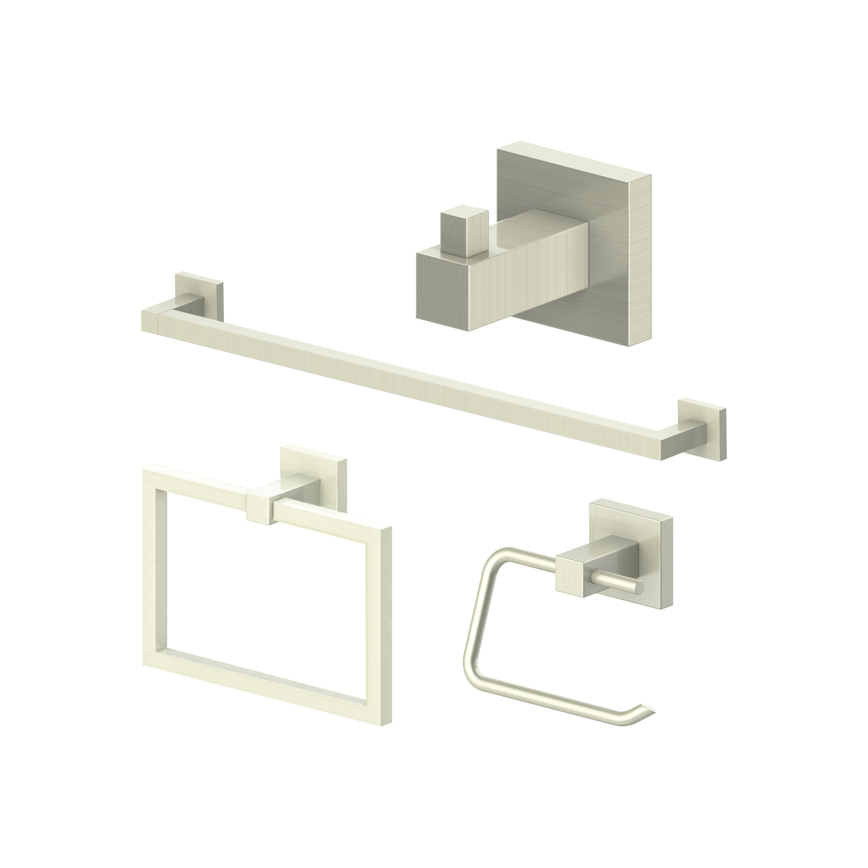 ZLINE Bliss Bathroom Package with Towel Rail, Hook, Ring and Toilet Paper Holder in Brushed Nickel - New Star Living