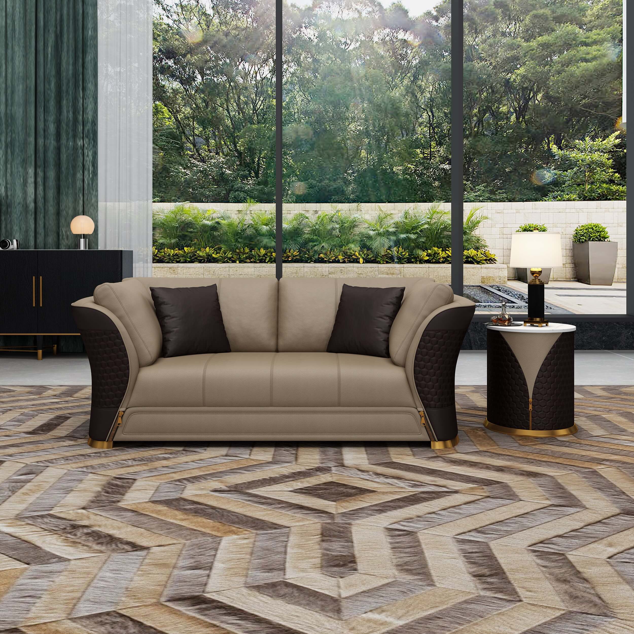European Furniture - Vogue 3 Piece Sofa Set Sand Beige-Chocolate Italian Leather - EF-27990 - New Star Living