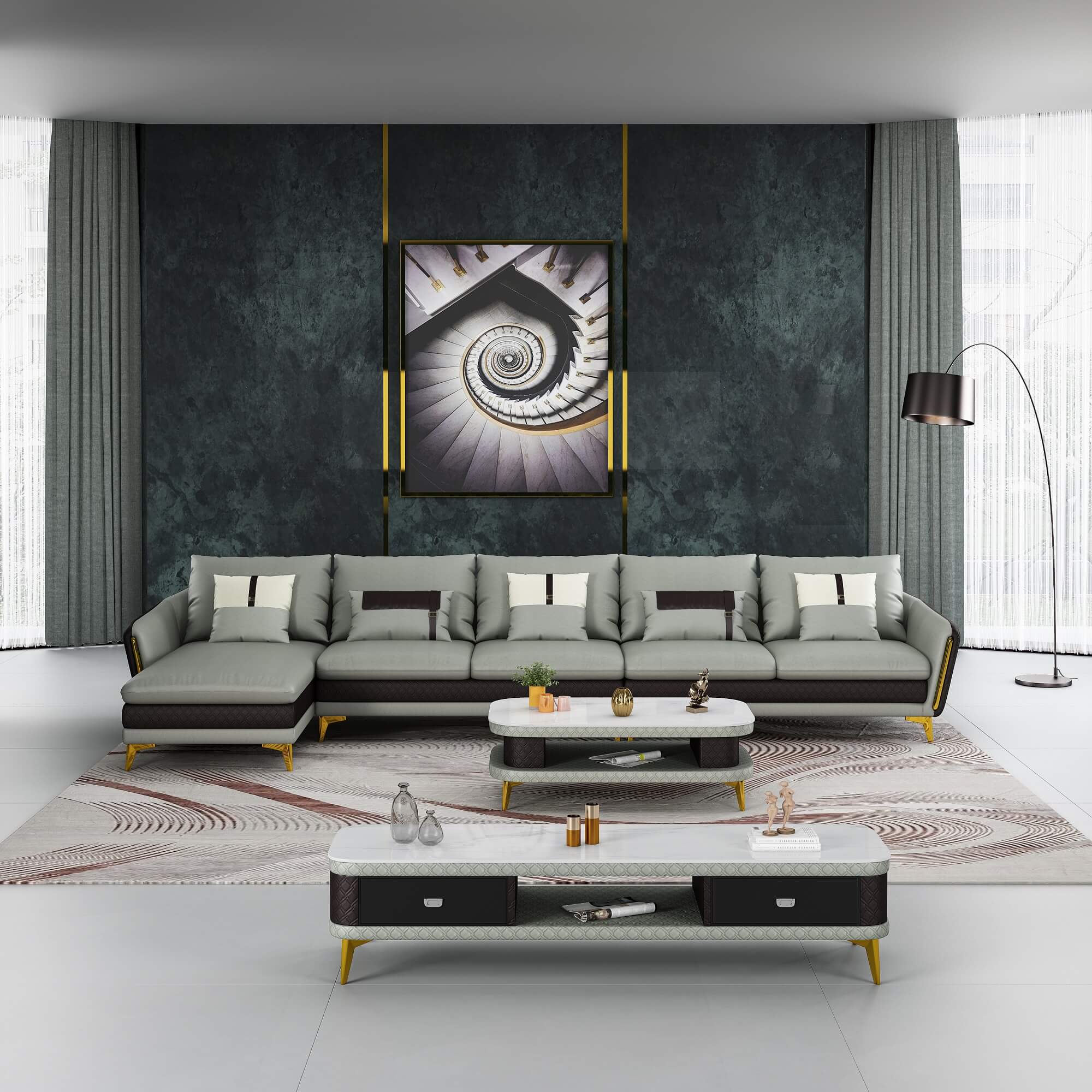 European Furniture - Icaro Mansion LHF Sectional Grey & Chocolate Italian Leather - EF-64440L-5LHF - New Star Living