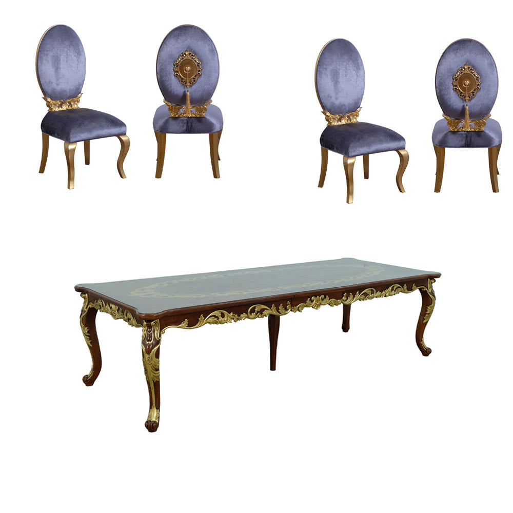 European Furniture - Luxor 5 Piece Luxury Dining Table Set in Gray & Light Gold - 68582-68582G-5SET - New Star Living