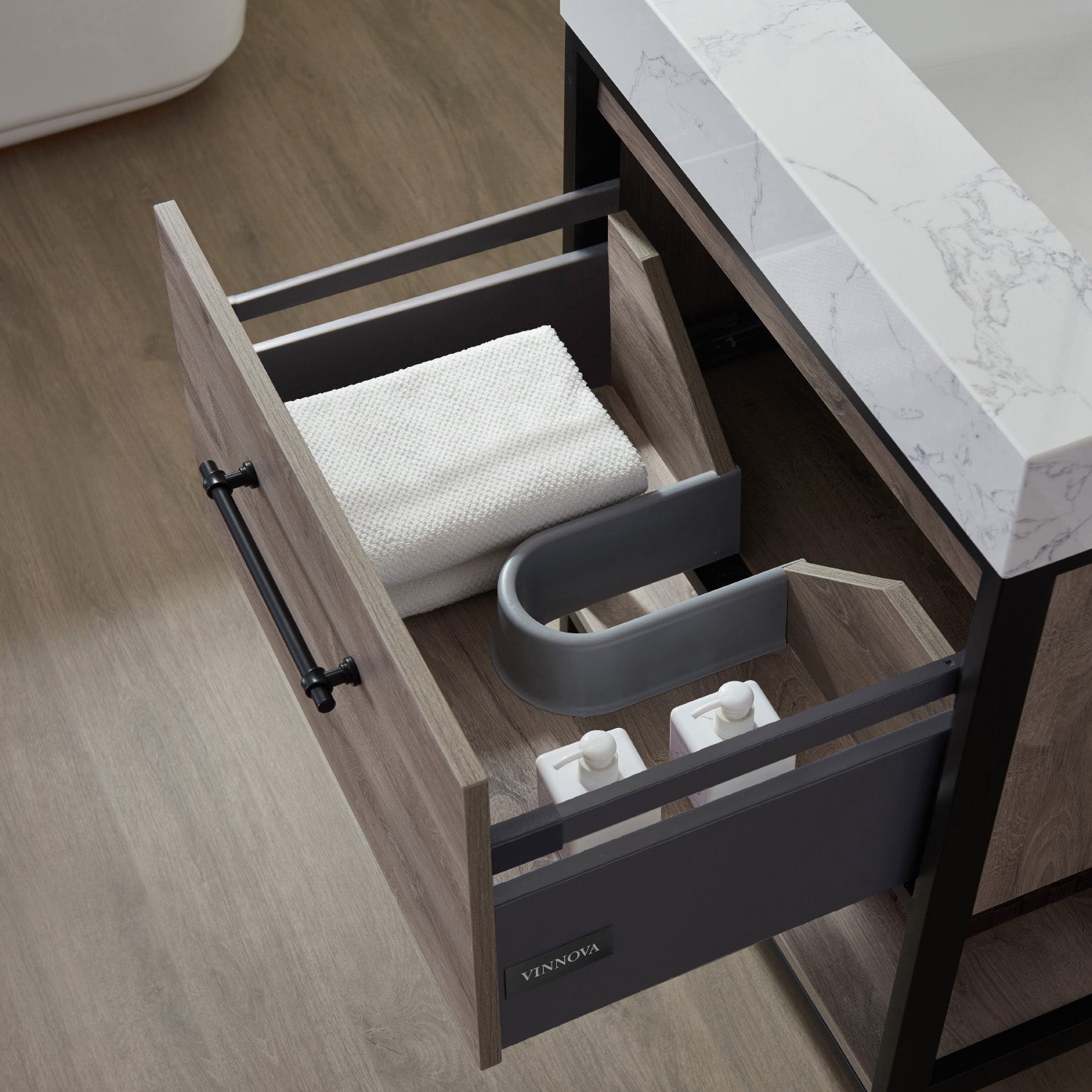 Vinnova Design Palma Vanity in Mexican Oak with White Composite Grain Stone Countertop and Basin with Top - New Star Living