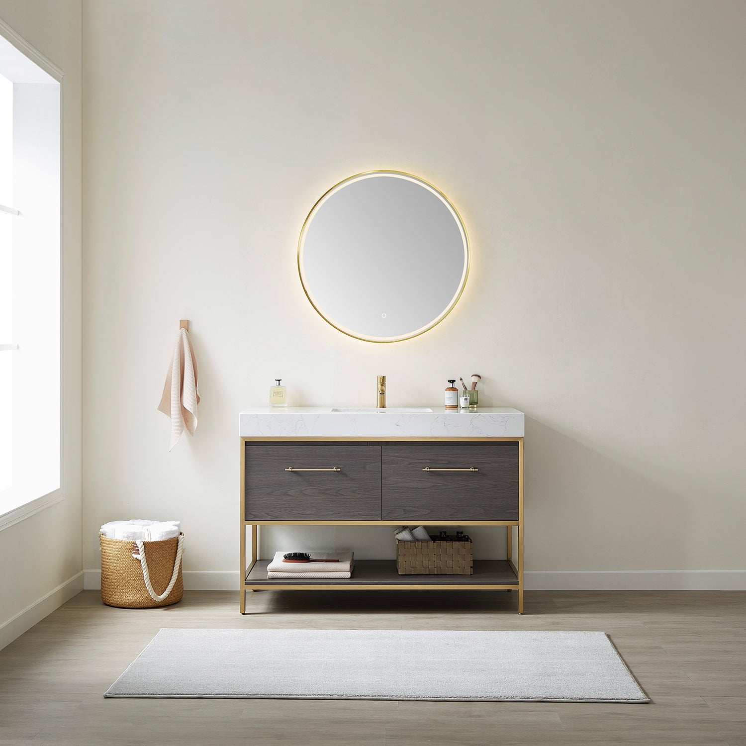 Vinnova Design Palma Bathroom Vanity in Suleiman Oak with White Composite Grain Stone Countertop - New Star Living